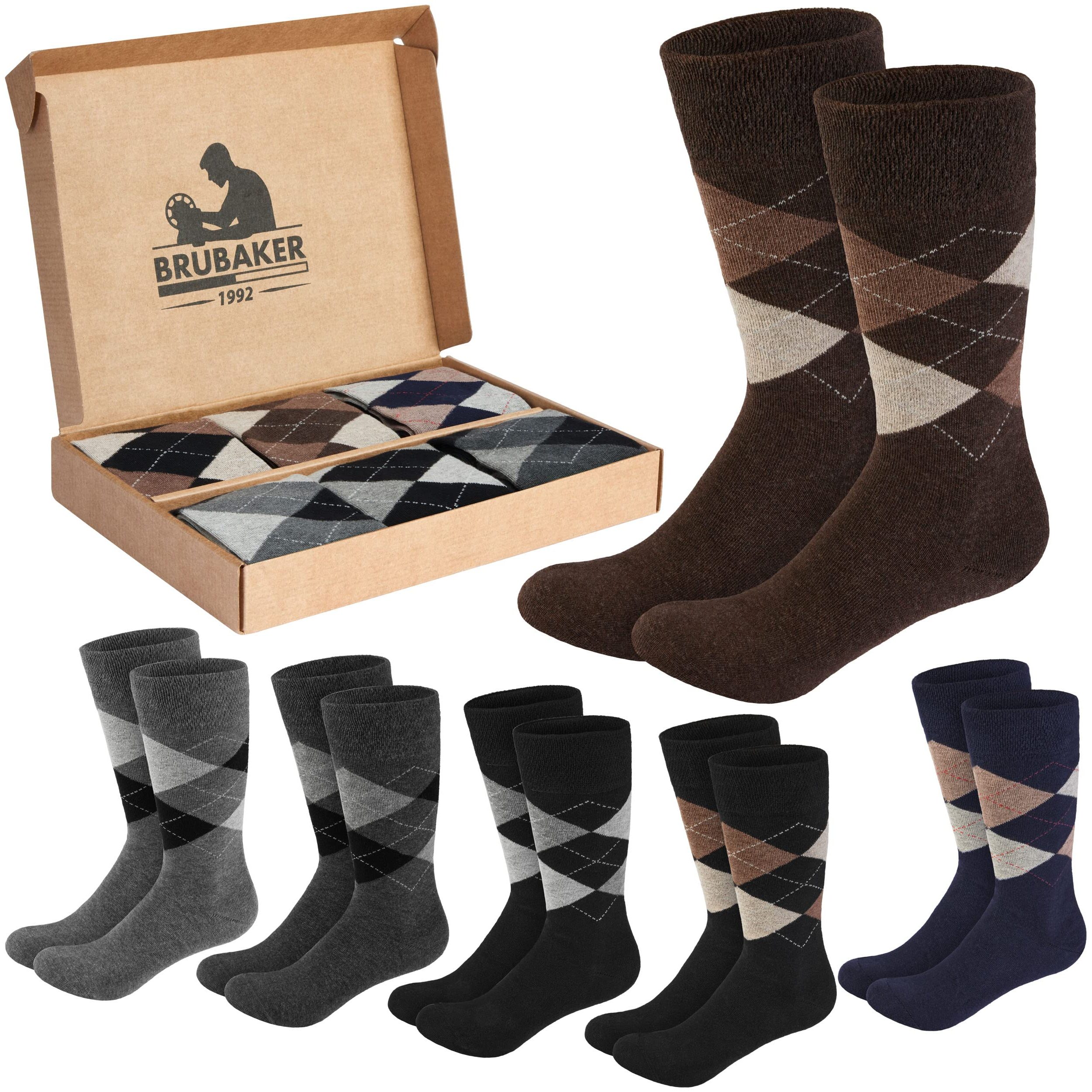 Brubaker 6 Pairs Of Diamond Pattern Socks - Men's Argyle Pattern Socks In Gift Box
