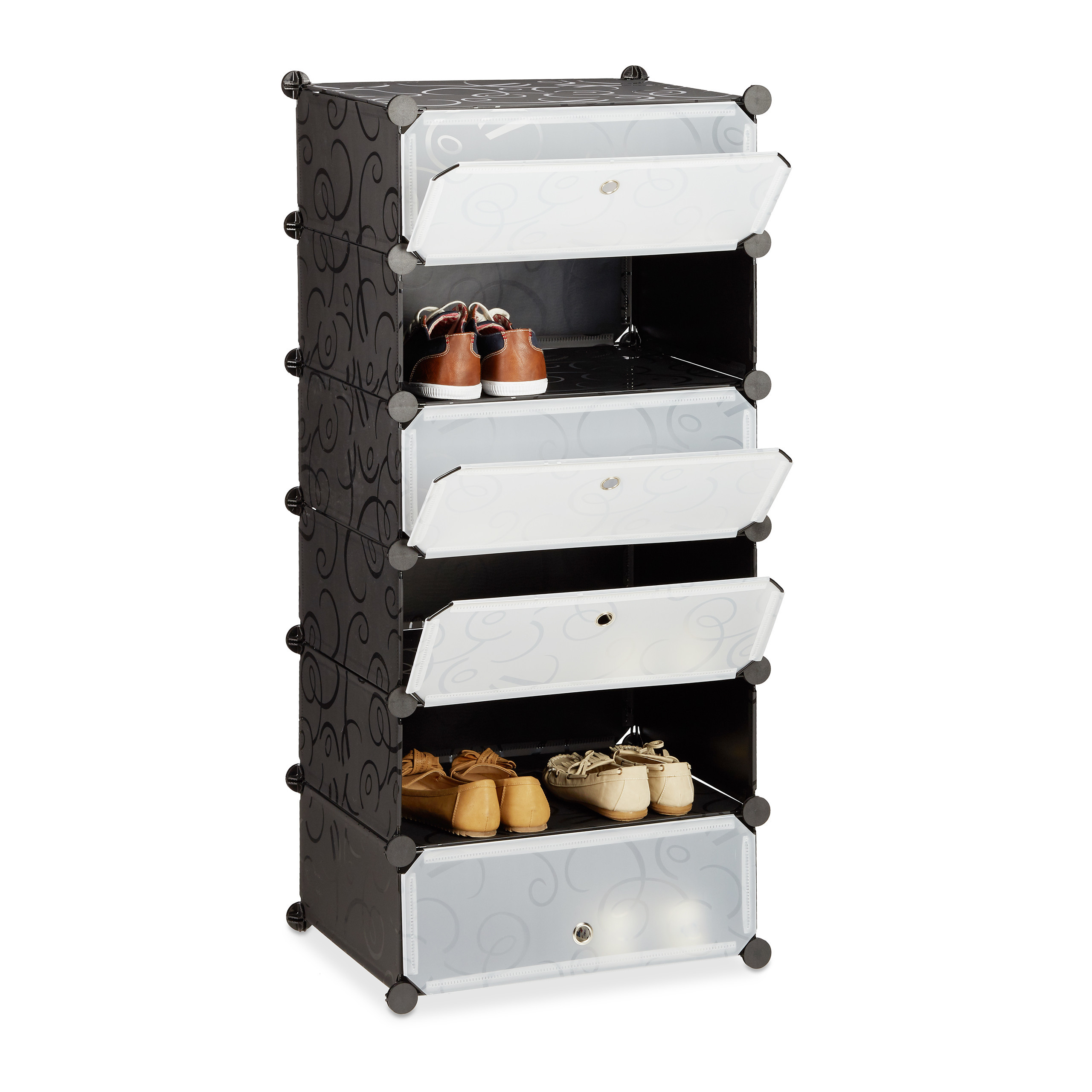 Image of Shoe Rack Made Of Plastic, 6 Compartments, Closed Plug-in Shelf, 107 X 49 X 37 Cm, Black, Metal Frame, Transparent Doors, For Hallway, Bedroom And Dressing Room, Shoe Rack, Shoe Stand, Relaxdays.