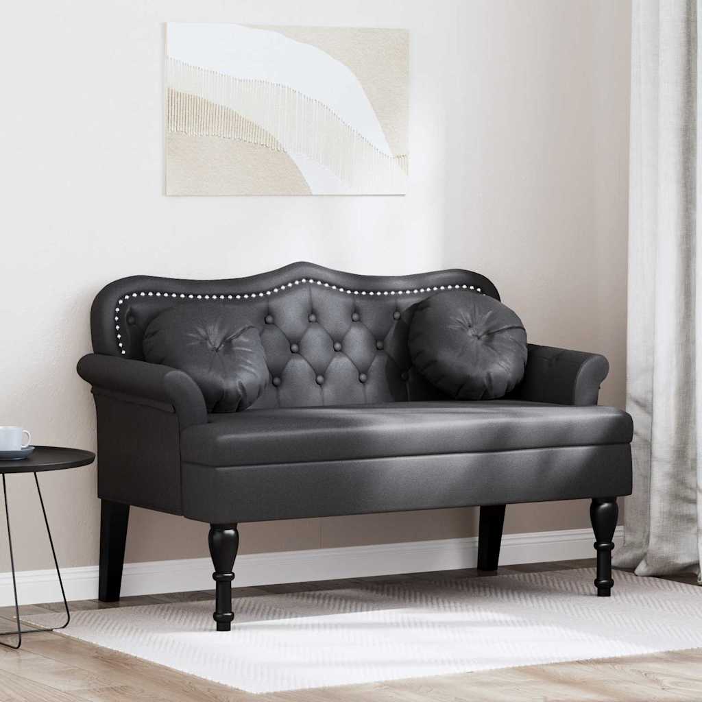 vidaXL Chesterfield Bank met kussen Zwart 120,5 x 75 cm Nep Leer, Elegante Chesterfield Bank, Stevig Rechthoekig Ontwerp, Vlekbestendige Stof, Rubberhouten Frame, Veelzijdig Binnenzitmeubilair