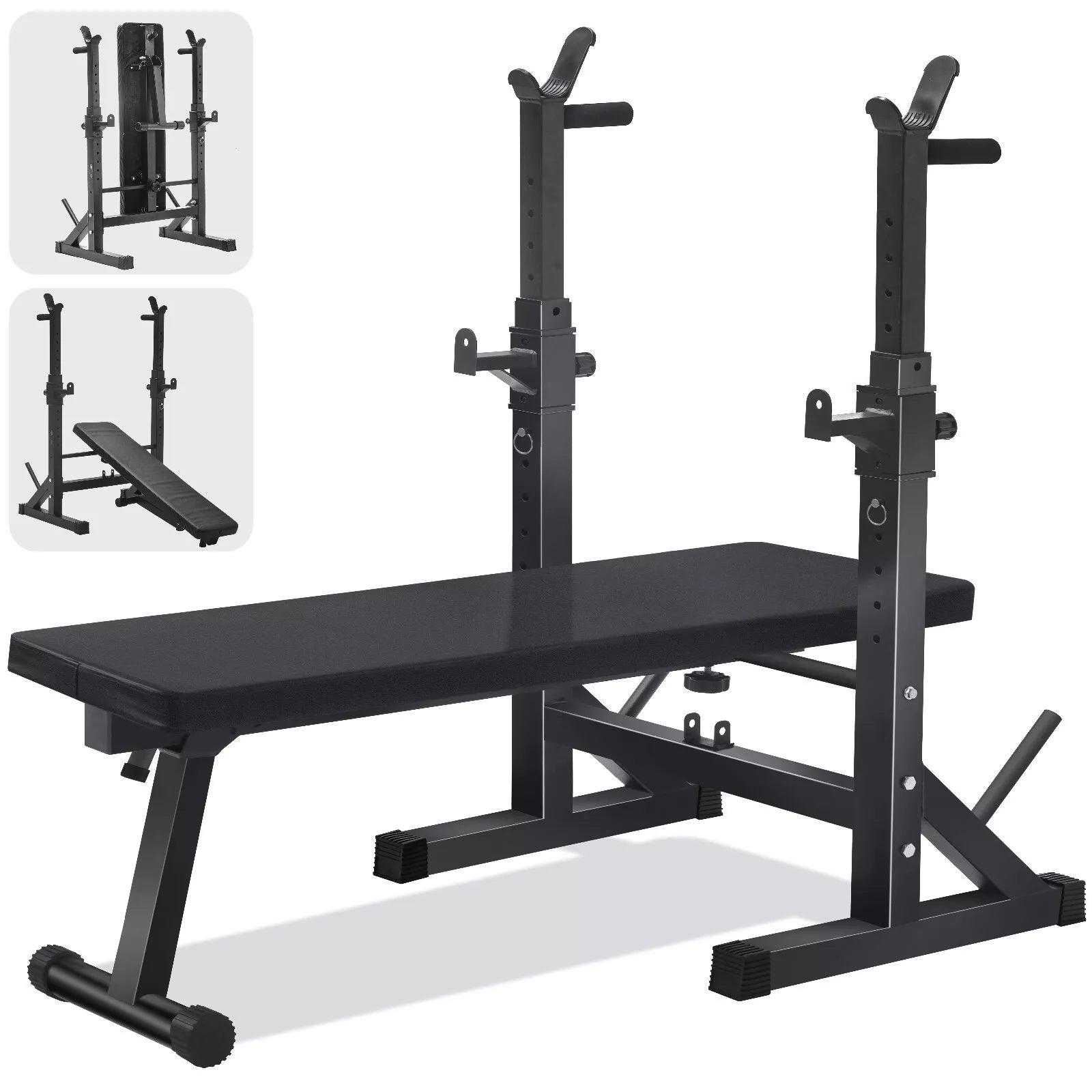 adjustable weight bench with barbell rack dip station foldable 6 position workout bench for bench press sit ups strength training 200kg heavy duty multi purpose gym bench for home fitness equipment