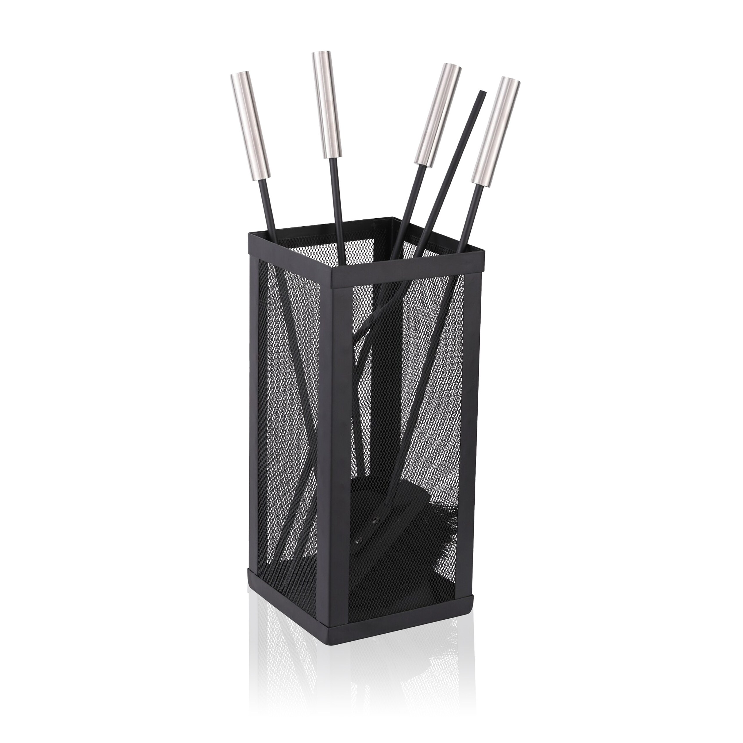 5-piece Fireplace Tool Set In Black/silver