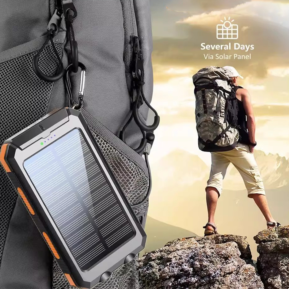 20000 Mah Solar Power Bank With Dual Usb Ports, Portable Solar Phone Charger With 2 Led Flashlights & Compass, Ip44 Power Bank For Outdoor, Camping, Smartphones Tablets (orange)