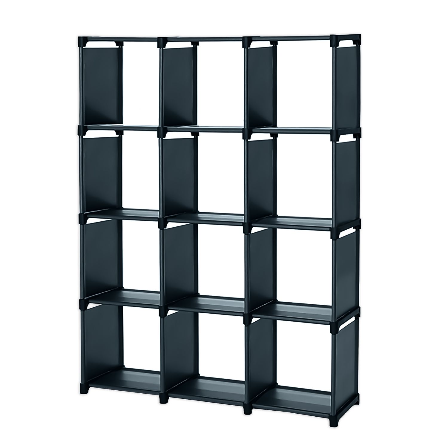 Modular Shelf With 12 Compartments In Black - Open Bookshelf - Stacking Shelf, 12 Cube Shelf - Storage Shelf For Home Office, Living Room, Office - Shelving System