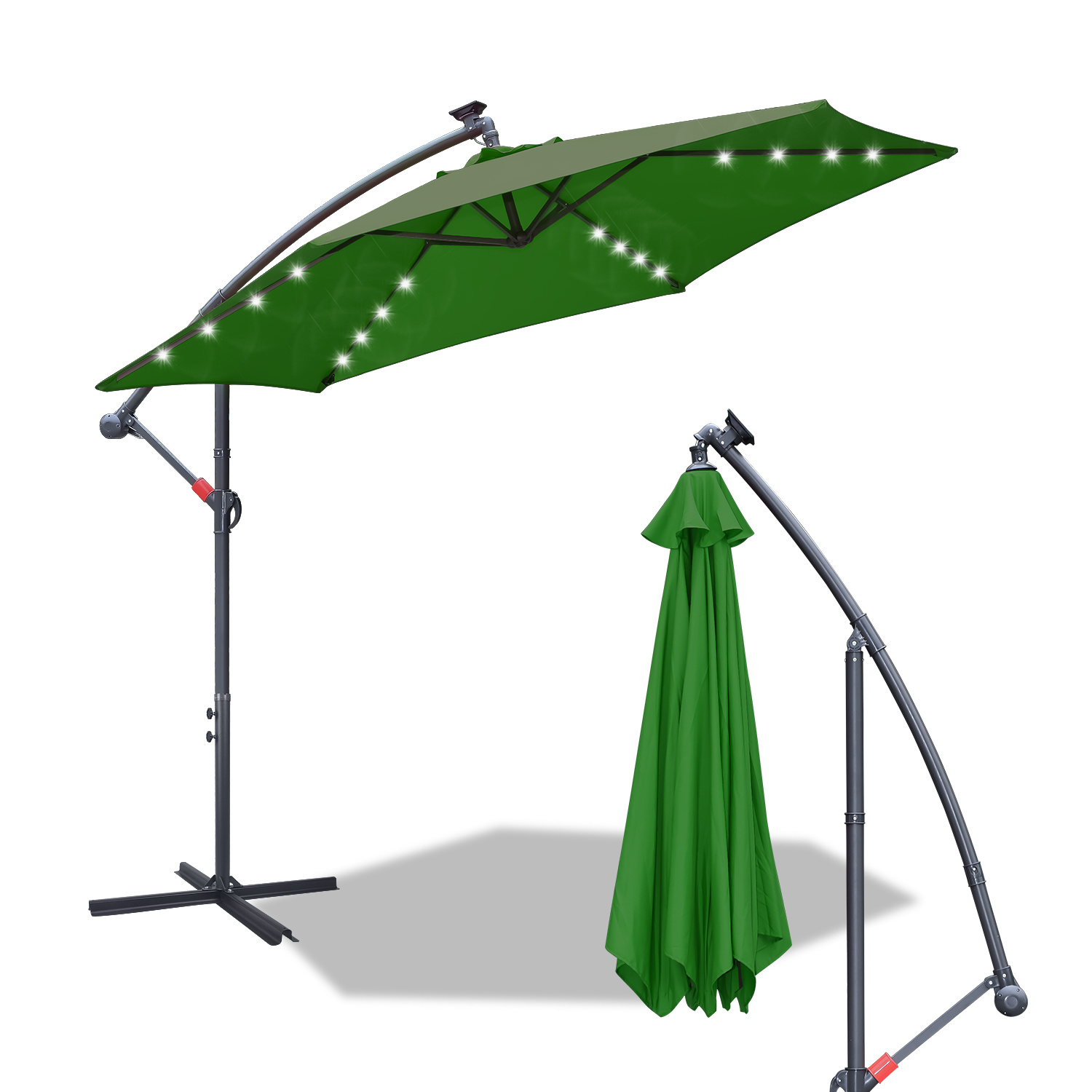 Parasol, parasol cantilever, avec support et lumière, protection solaire, protection UV jusqu'à UV30+, ouverture et fermeture faciles, pour jardin, terrasse, 300 cm