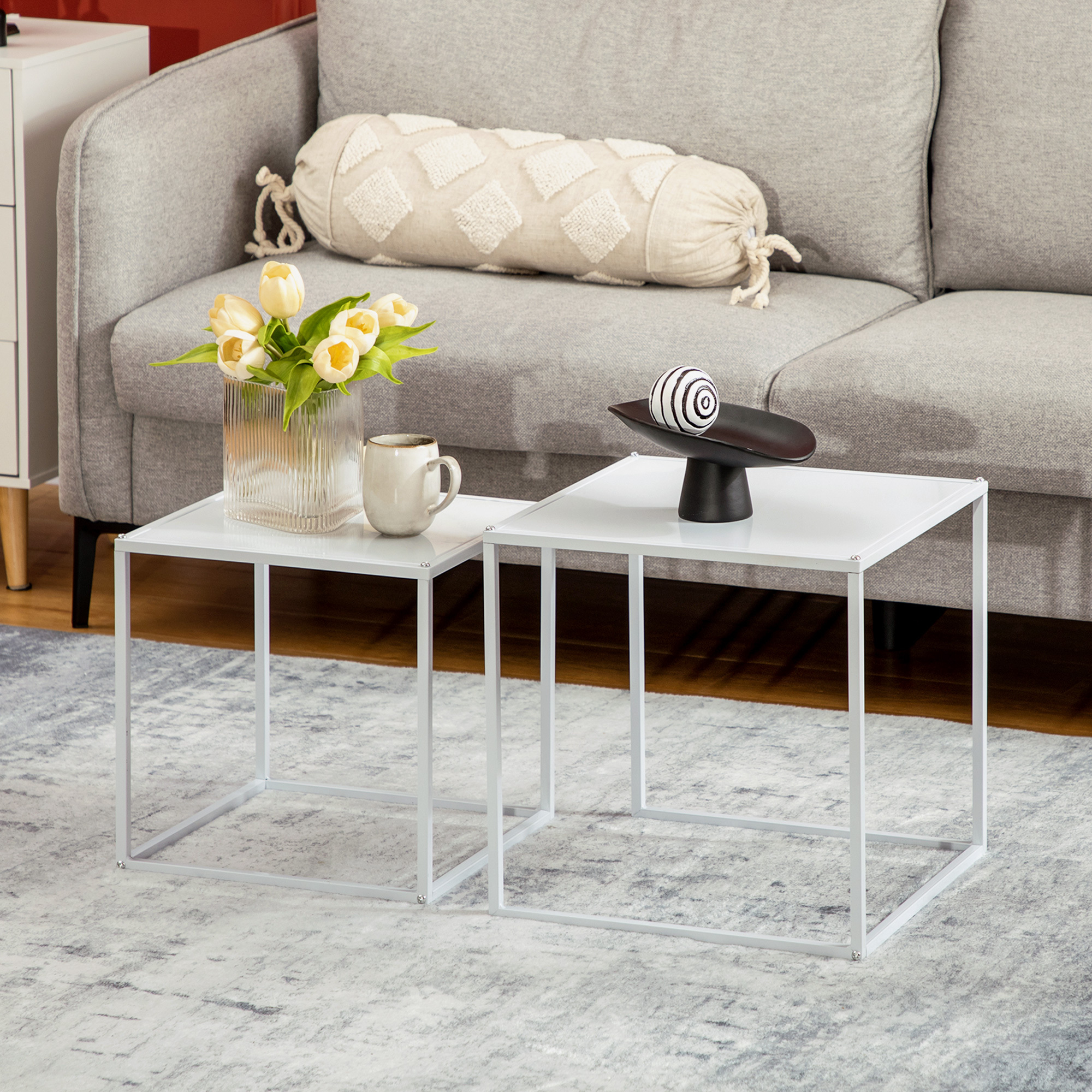 2-piece Set Coffee Table, Corner Side Table, Coffee Table With , Sofa Table, For Living Room, Load Capacity Up To 10 Kg, White, Space , Versatile Use, Materials, Simple Assembly