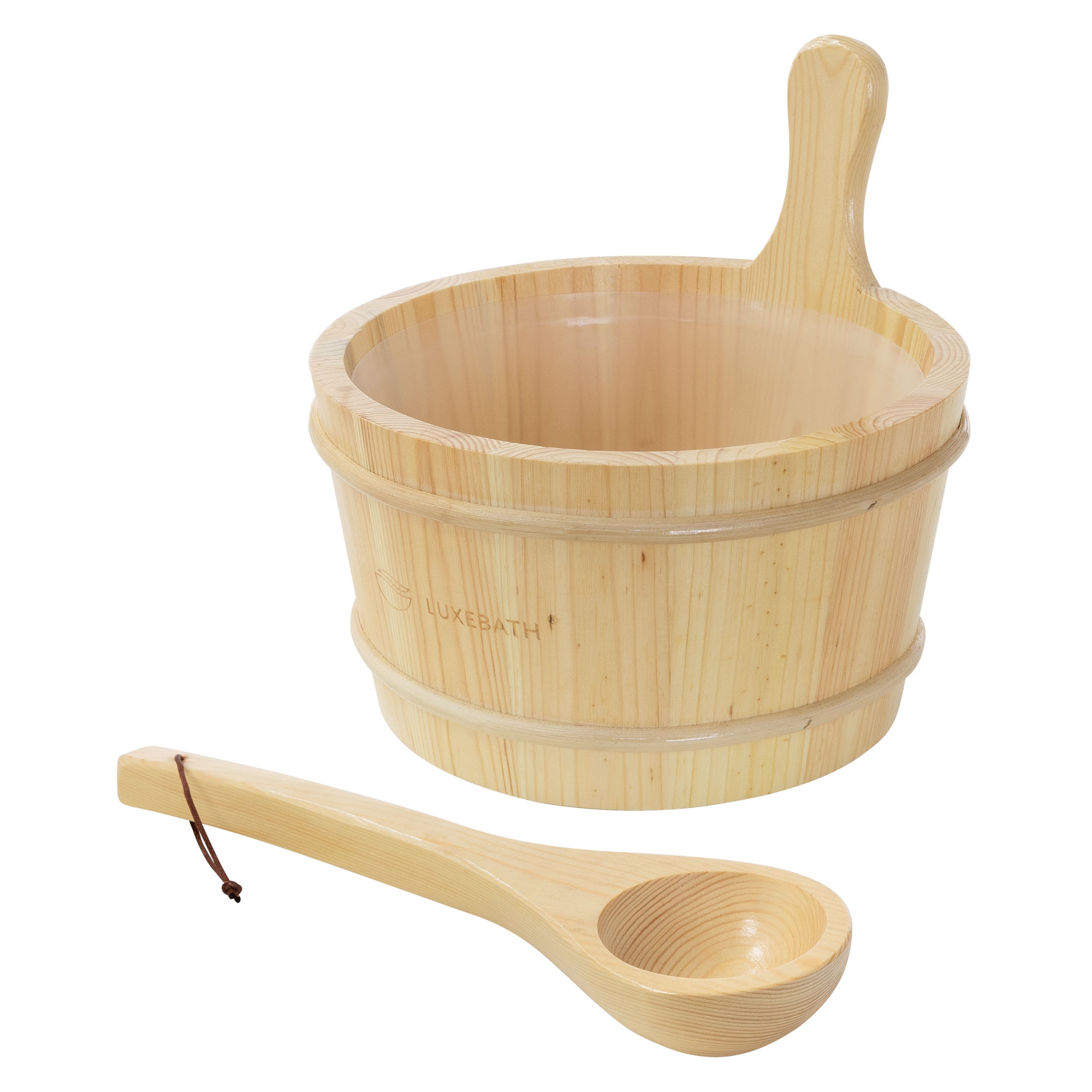 Luxury Bath Sauna Accessory Set Made Of Solid Pine Wood, 2pcs Sauna Set, Wooden Bucket With Plastic Insert & Scoop, 4l Sauna Bucket With Handle & Sauna Ladle, Sauna Tub With Ladle Ideal As A Gift