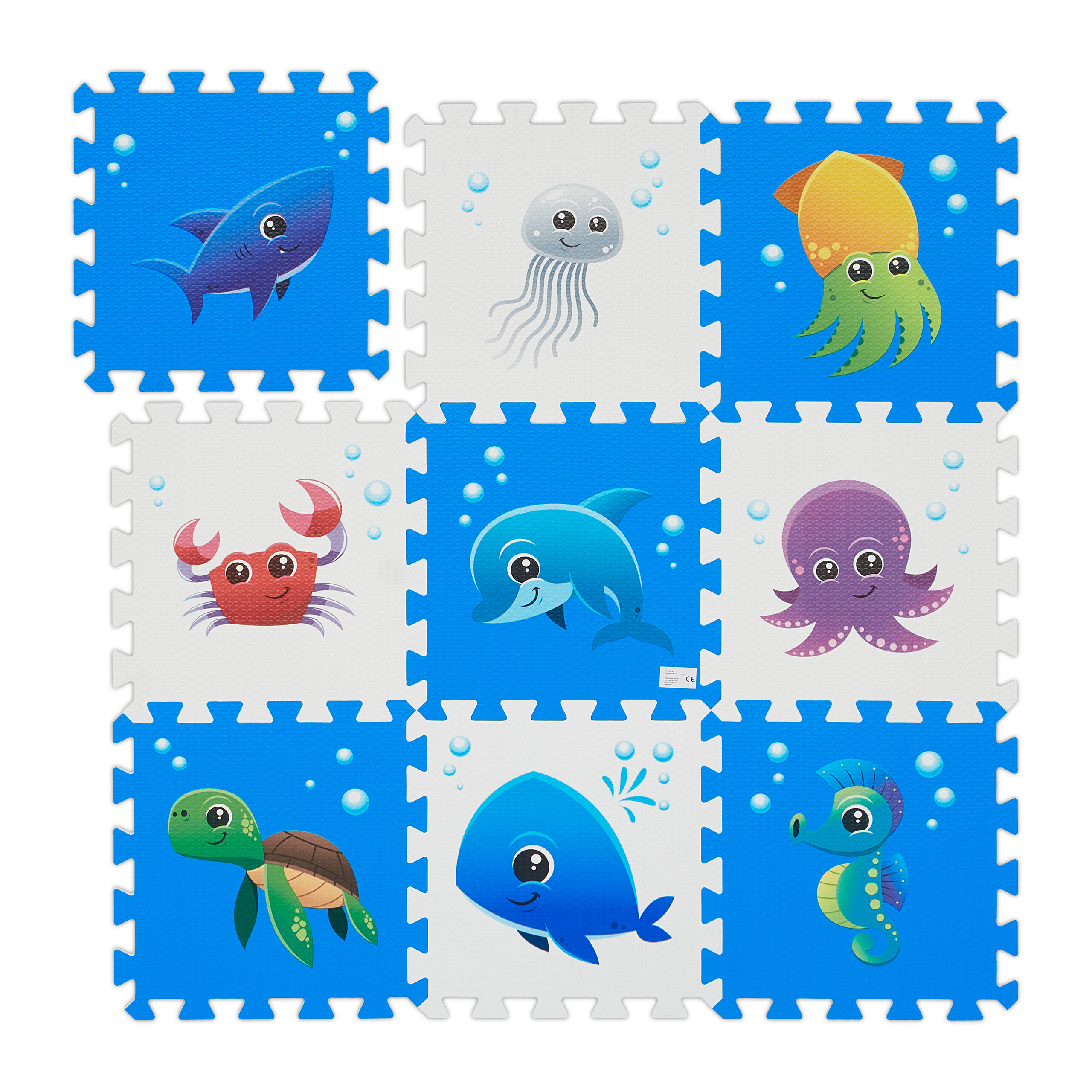9 X Puzzle Mat "sea Creatures" In Blue/white