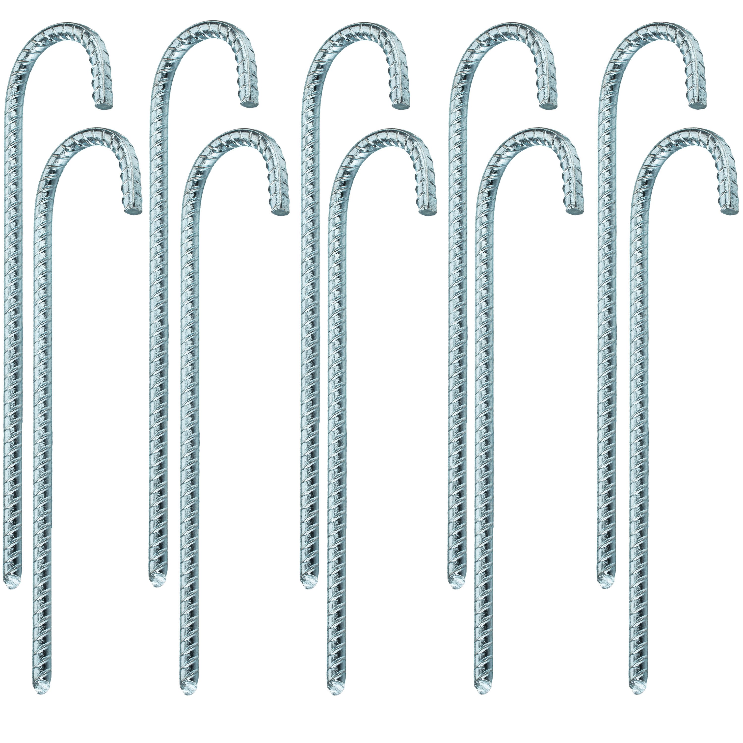 E-shop 10 Stück Zeltnagel 30 cm Ø10mm geriffelte Oberfläche J-Typ Bodenanker für Marktstand Pavilons Trampolin Erdanker Zeltpflock