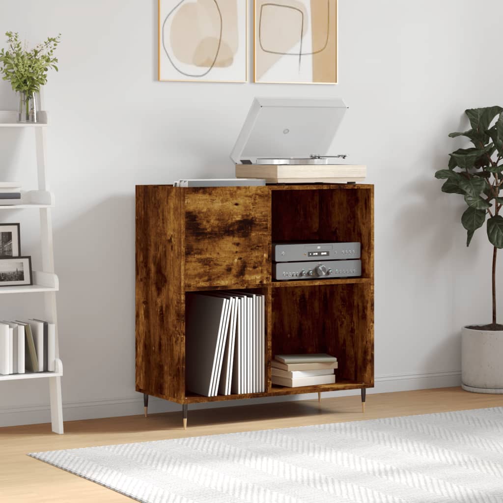 Vidaxl , Record Player Cabinet With Storage, Living Room Record Stand, Smoked Oak Wood Composite