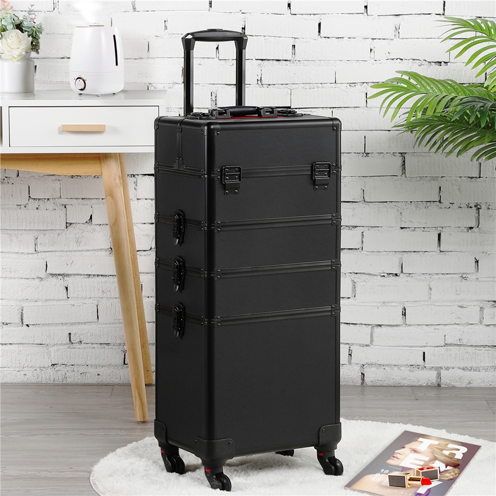 E-shop Kosmetikkoffer Alu Beauty Case Kosmetik Trolley Rollkoffer 4 in 1 Schminkkoffer mit 360° drehbaren Rollen