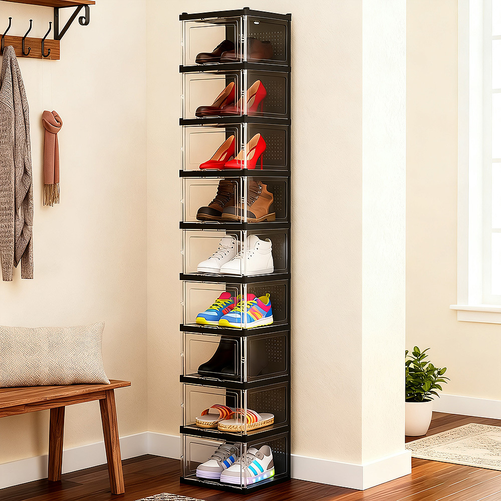 TEMU 9-tier Transparent Shoe Rack Organizer - Large Capacity Foldable Shoe Storage | Plastic Shelf For Entryway, Closet, Dorm | Space Saving (easy