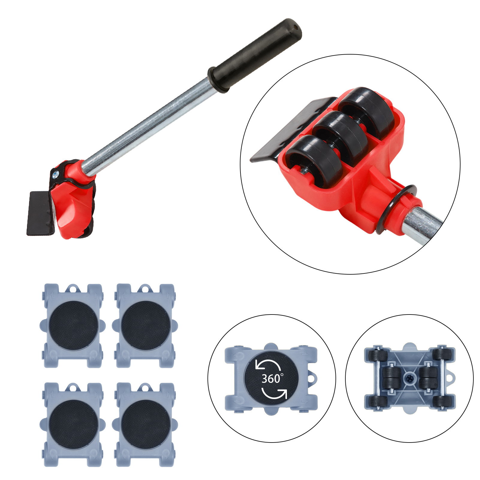 TEMU Multi-functional Furniture Moving Kit With Wheel Lifter Furniture Mover 1+4 Kit Heavy Duty 360 Degree Rotation Wheels For Furniture Furniture