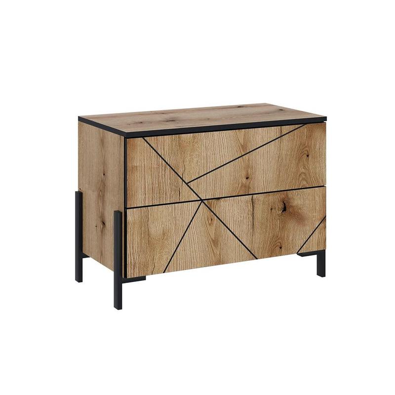 Image of Hatto Oak Nightstand 78 X 55.2 Cm With 2 Drawers, Bedside Cabinet, Night Cabinet, Nightstand, Side Table, Particle Board, 16 Mm, Bedroom