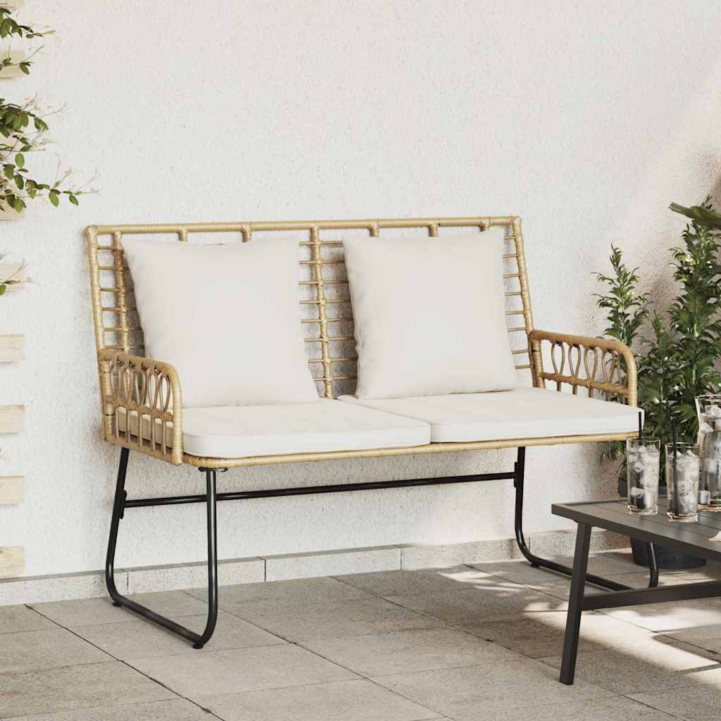 Image of Vidaxl Garden Bench In Brown And Cream Poly Rattan, Modern Outdoor Furniture For Garden And Terrace, Poly Rattan Bench Set, Lounge Seating For