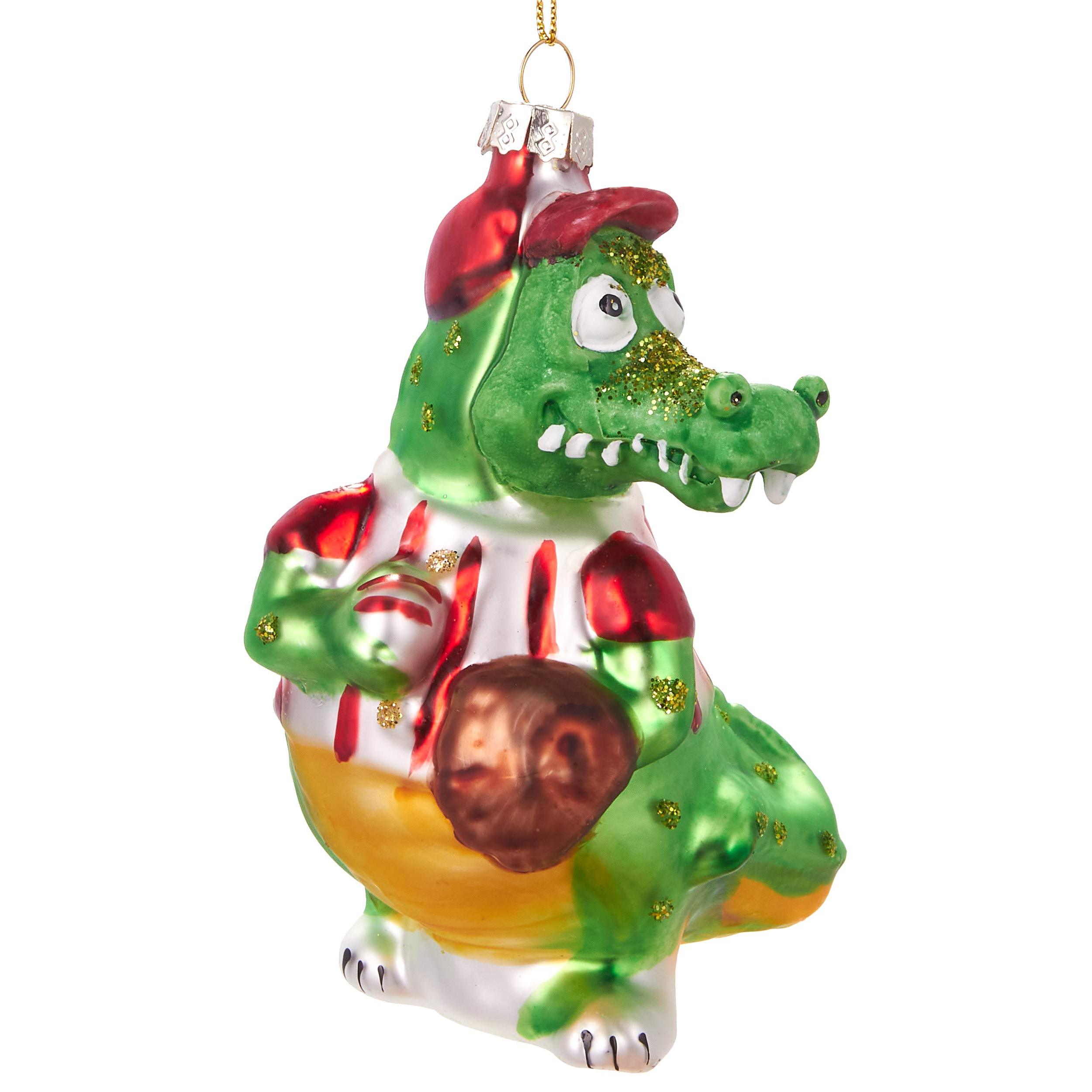 Image of Brubaker Baseball Crocodile Sport - Hand-painted Glass Christmas Ornament - Mouth-blown Christmas Tree Decoration Figures Funny Decorative Pendant Tree Ball - . 11.5 Cm