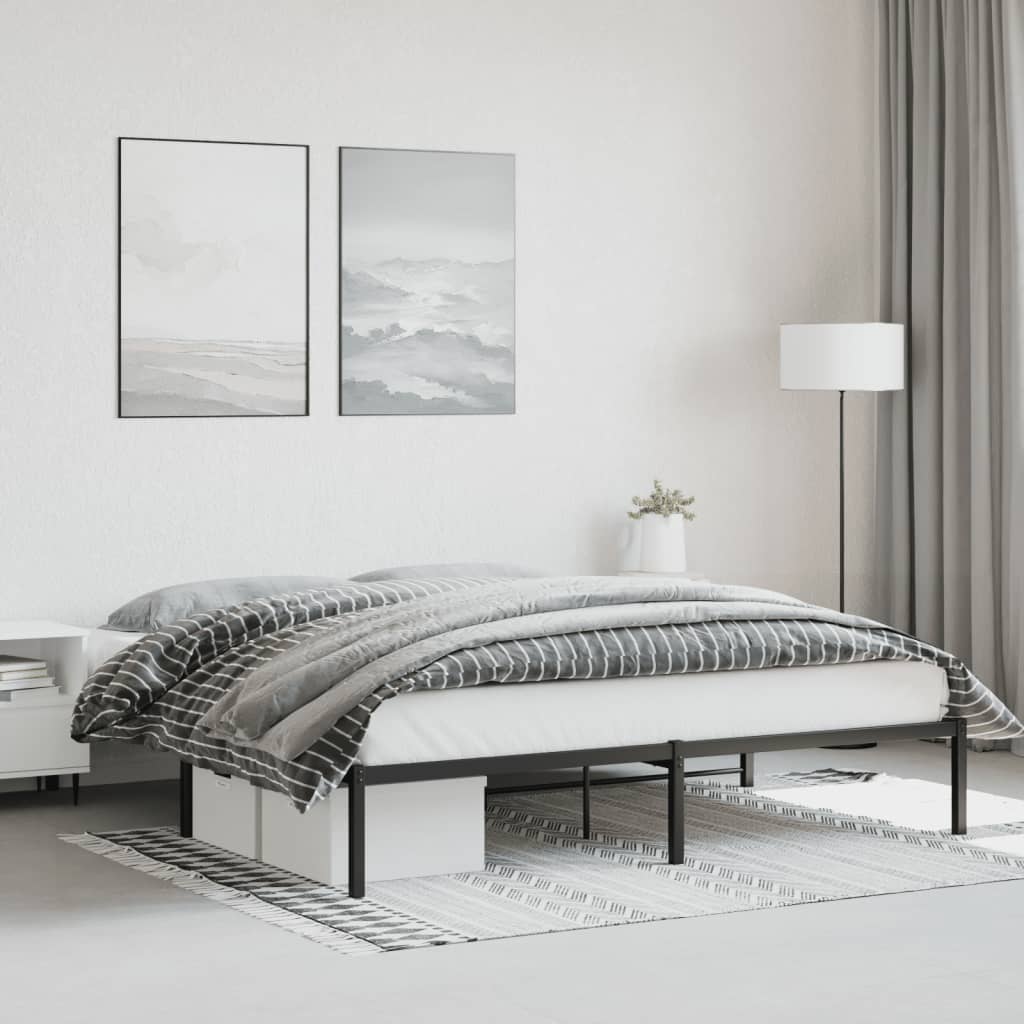 Image of Bed Frame, Bed Frame With Slats, Guest Bed With Storage, Metal Double Bed Bedroom Bed, Black 183x213cm Metal