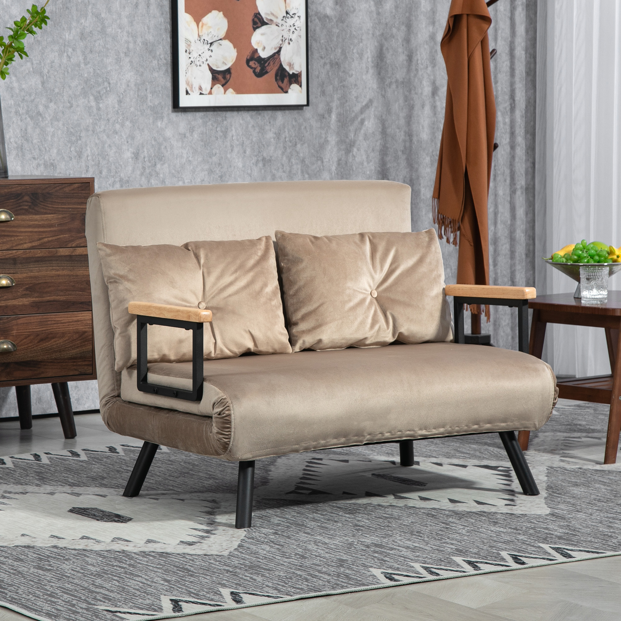 4-in-1 Sleeper Sofa, 2-seater Foldable Couch With Sleep Function, 183 X 98.5 Cm, Adjustable 5-position Backrest, Lumbar Pillow, And Velvet Finish For Living Room, Dark Gray