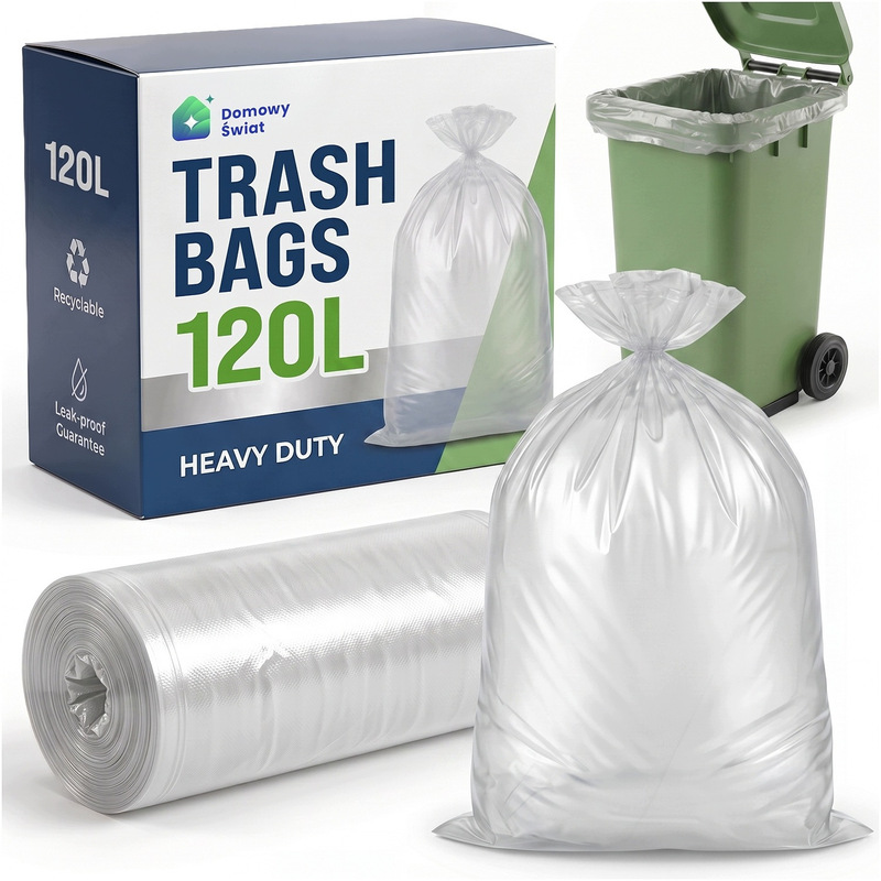 TEMU 120l Transparent Trash Bags, 1 Roll For Mixed Waste, Durable Ldpe Film Bags With 25 Micron Thickness, Waterproof Surface Limiting Moisture