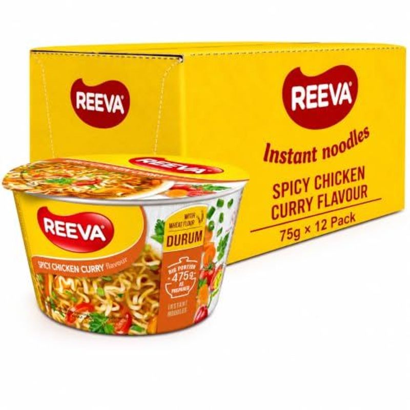 REEVA Instant Noodle Cups, 75g Each (Pack of 12)