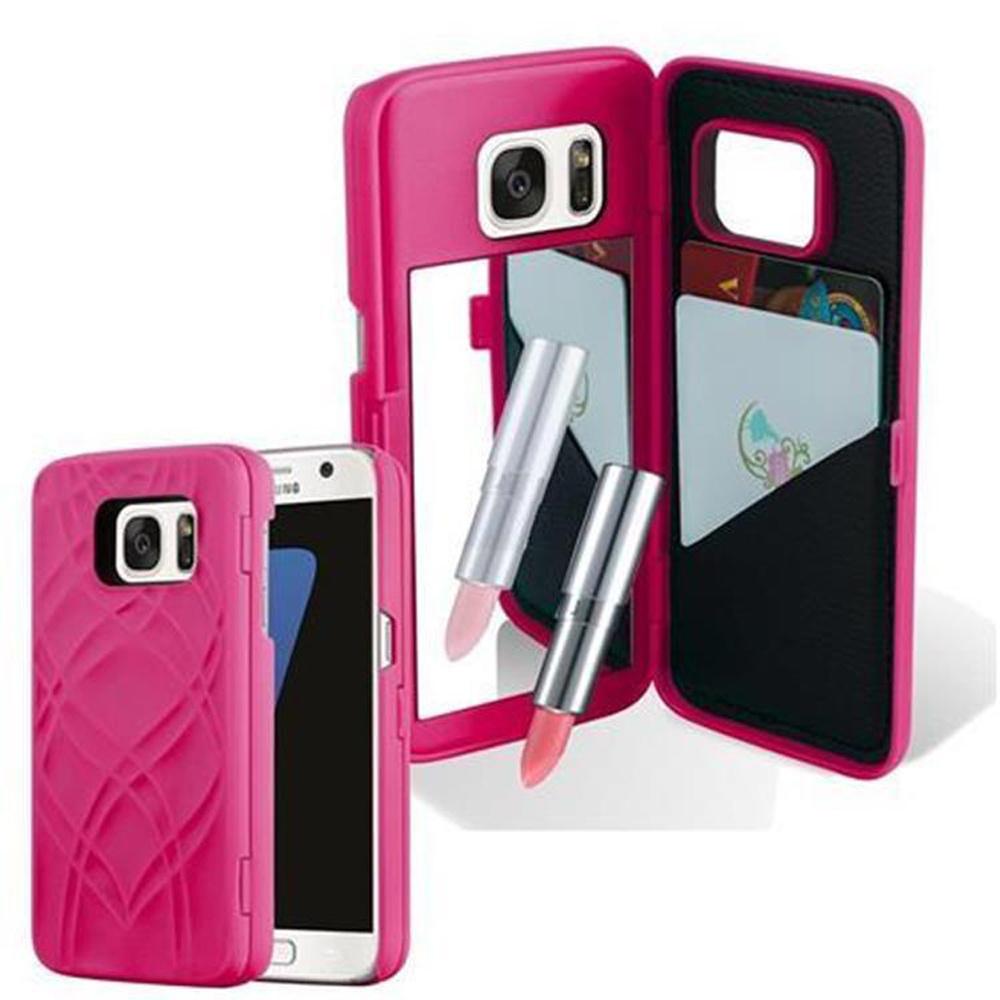 Case Compatible For Galaxy S7 Hard Case Protective Cover With Mirror And Card Slots Case Cover Phone Case