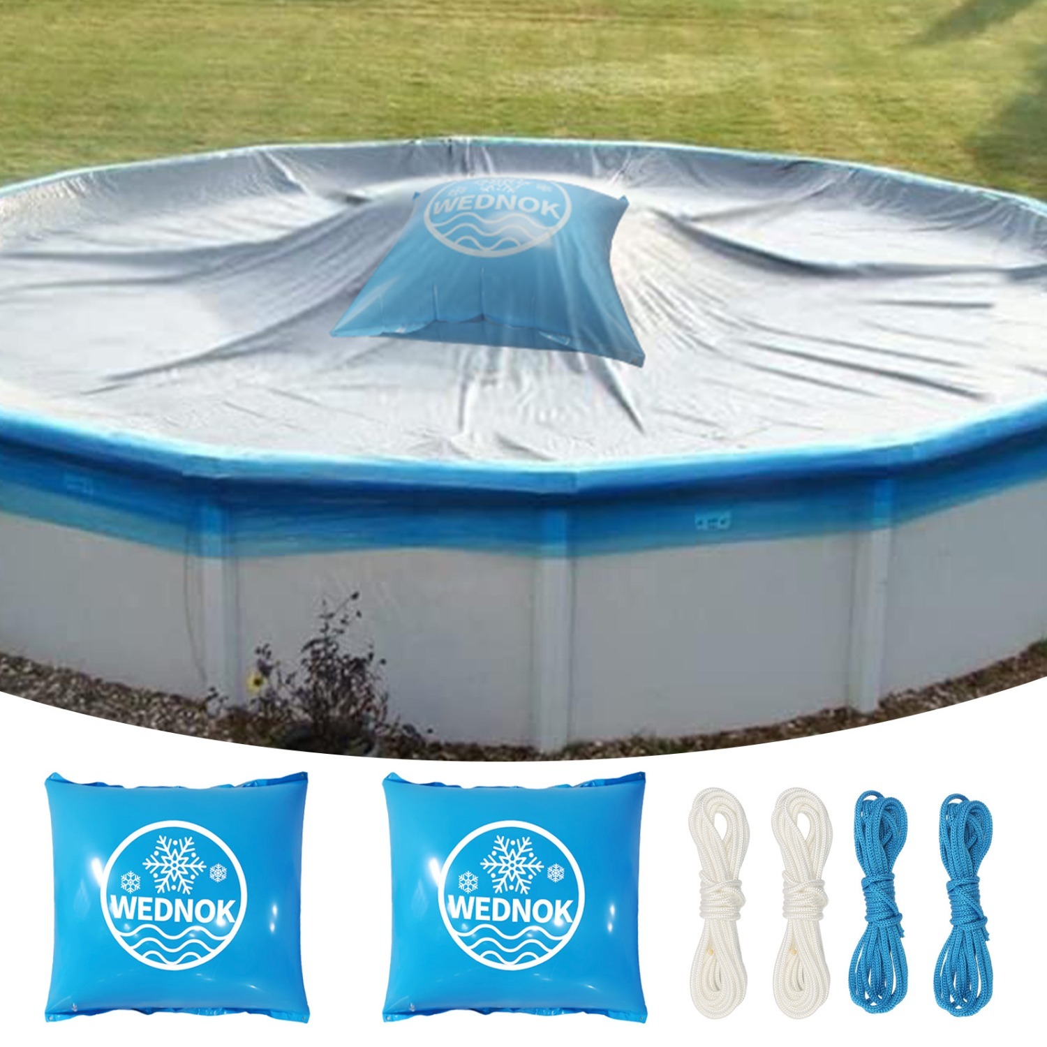 Designer Pool Air Cushion Set - 2 Square Cushions & Retaining Ropes