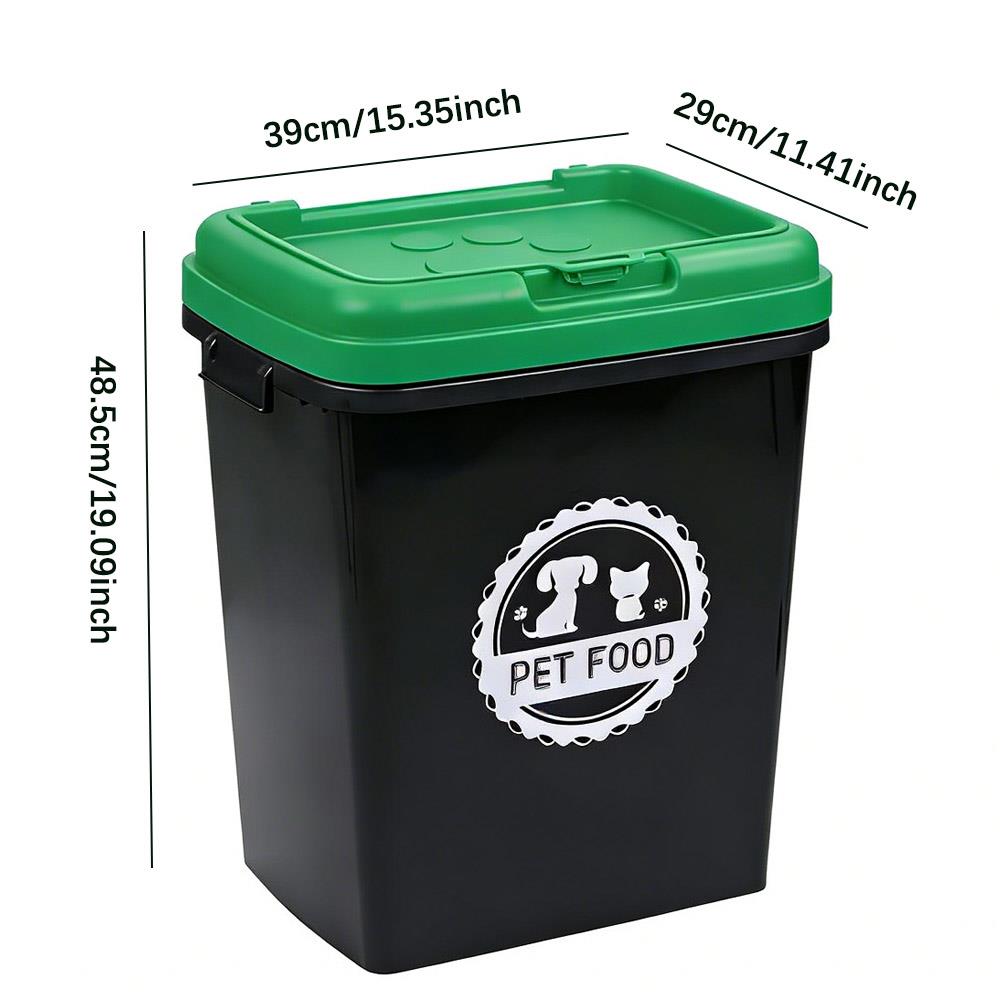 40L Pet Food Storage Container Airtight with Flip Top Lock – Holds 15kg Dry Food, Plastic Food Dispenser Bin with Scoop for Dog Cat Bird Fish Food Black/Grey
