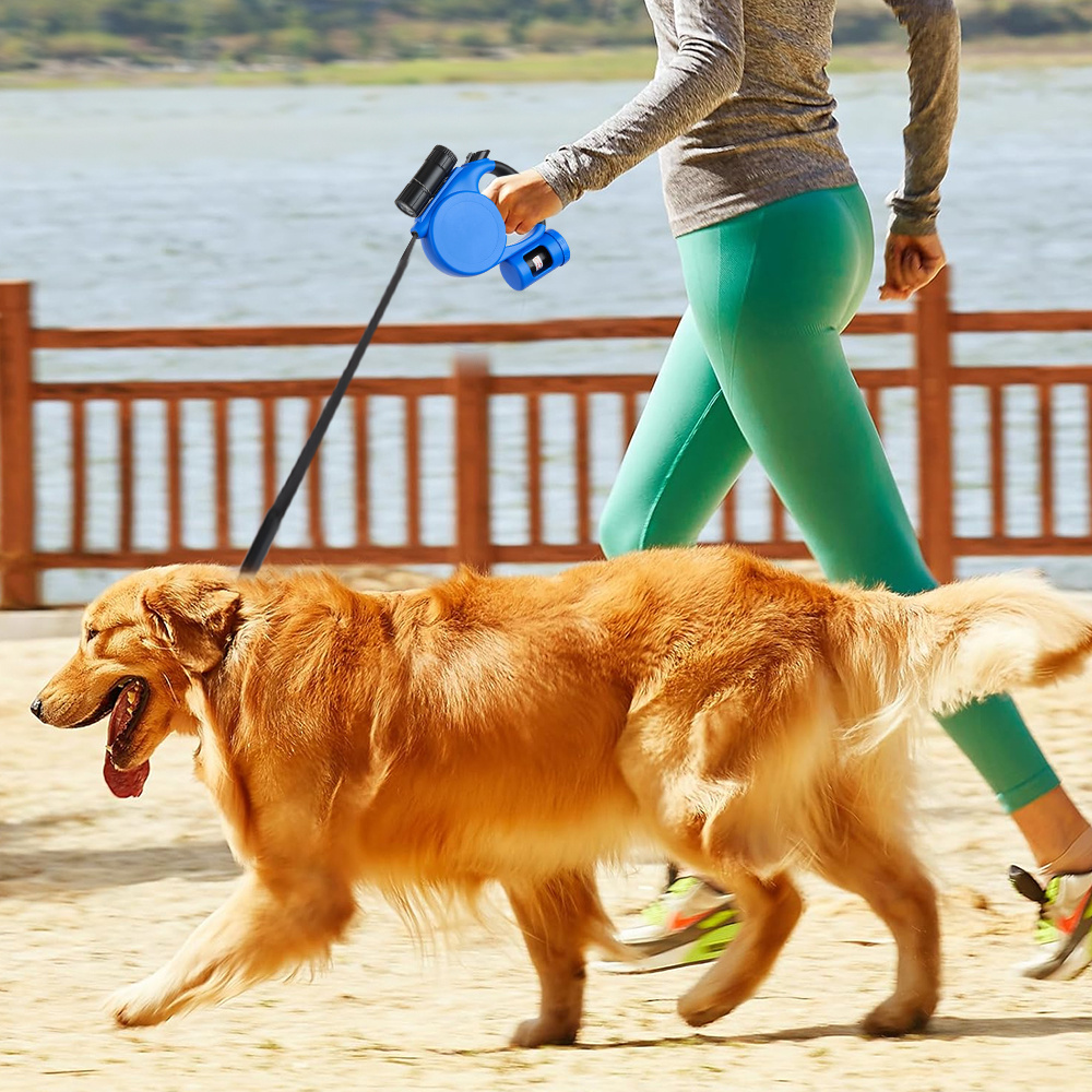 Retractable Dog Leash with Flashlight and Dispenser, 5m