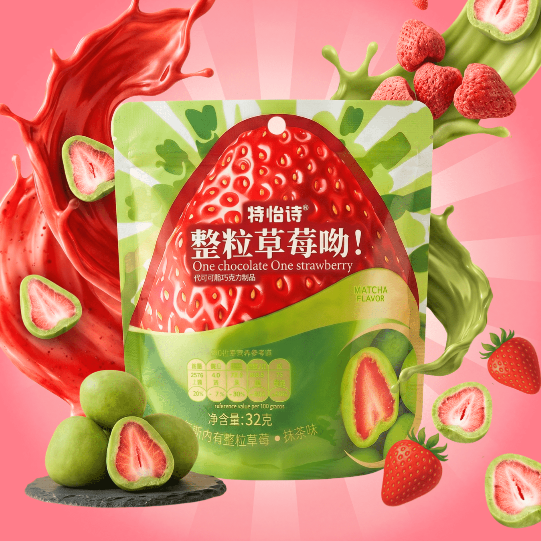 Matcha Chocolate Strawberries Freeze-dried Strawberries With Matcha Chocolate Coating 32g