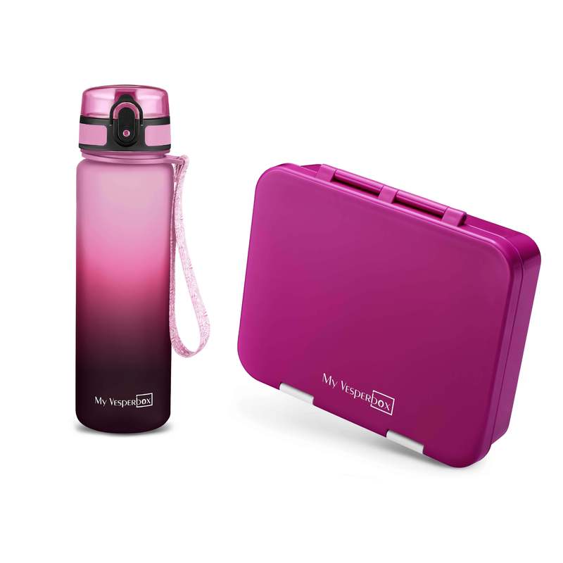 Image of Bento Box Set For Kids – Bread Box With Compartments + 500 Ml Leak-proof Water Bottle – Lunchbox & Kindergarten – Bpa-free & Dishwasher-safe – For – Myvesperbox Jin Set