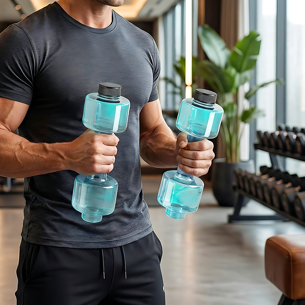 TEMU 2pcs Adjustable Water Filled Dumbbells, Dumbbell Shape Water Bottle, Portable Fitness Gym Equipment For Outdoor Sports Running Exercise, Weight