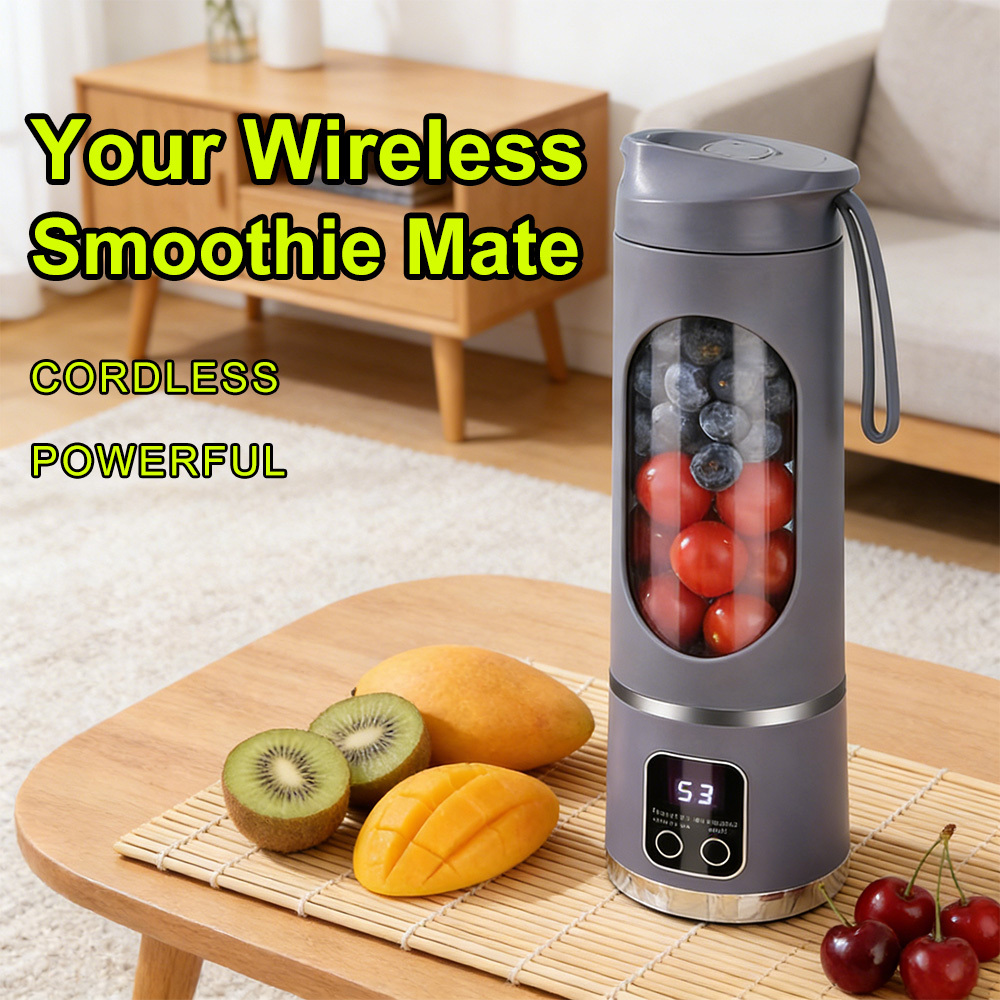 Portable Blender With Display, Usb Rechargeable, 450ml Cup, 3 & For Fresh Juices , 12-blade Stainless Steel System, One-piece Easy-clean, For Travel, Gym, Office Gift