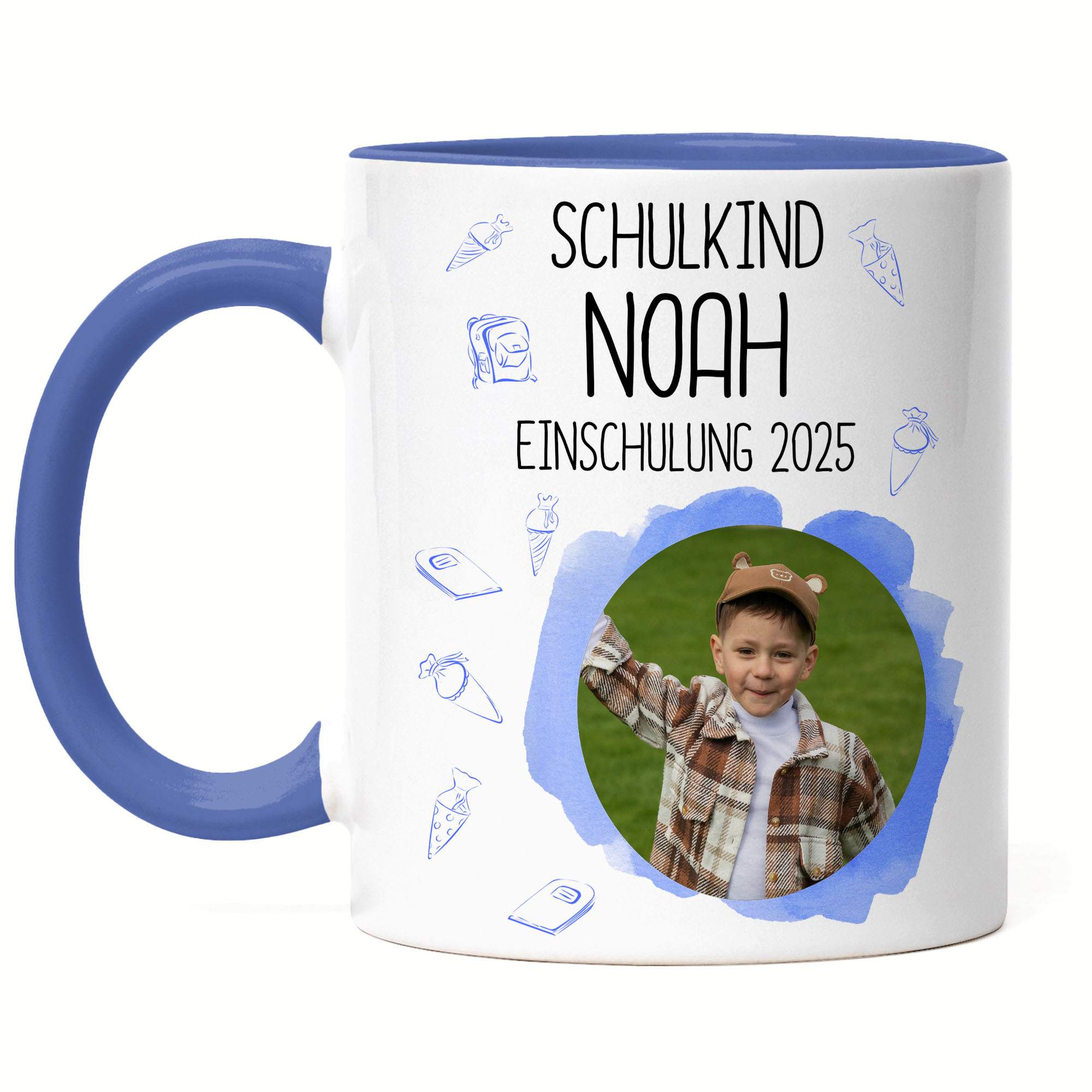 Image of Photo Cup School Child 2026 Boy, Photo Cup Personalized With Picture & Name, Gift 1st School Day For First Graders - Ceramic Mug