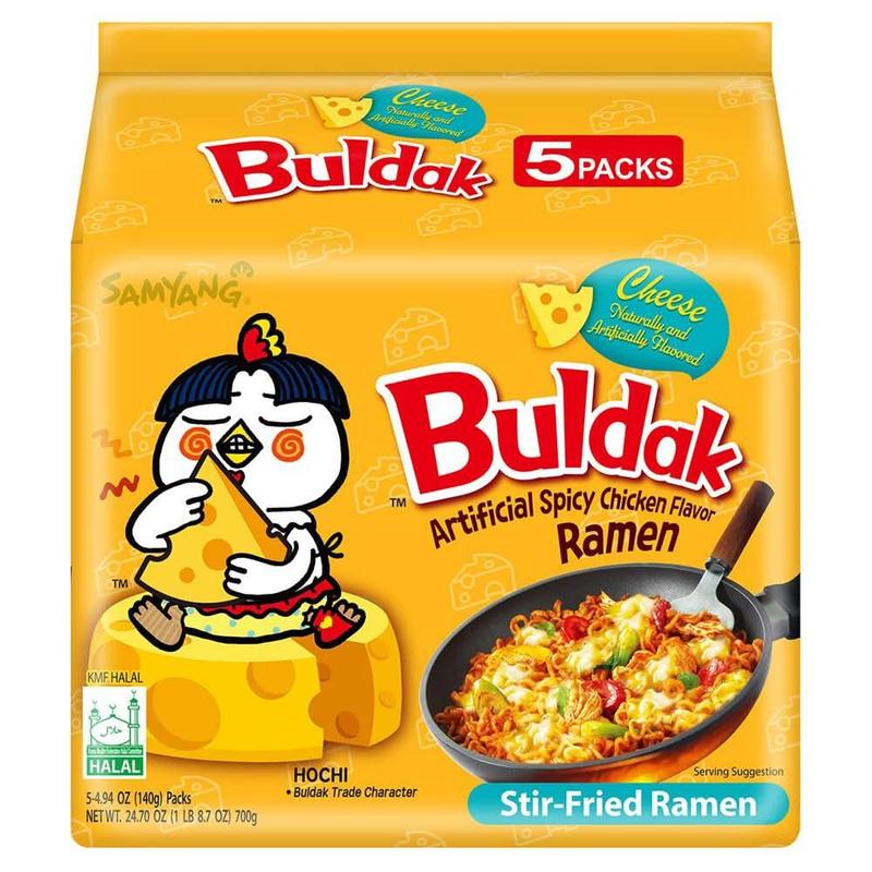 Image of Samyang Buldak Cheese Hot Chicken - Spicy Instant Noodles With Creamy Cheese Flavor - Korean-style Fried Noodles Spicy & Hearty - 5-pack (5 X 140g)