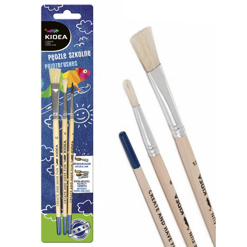 School Brushes, 3-piece Set, Natural Bristles, Kidea 4238