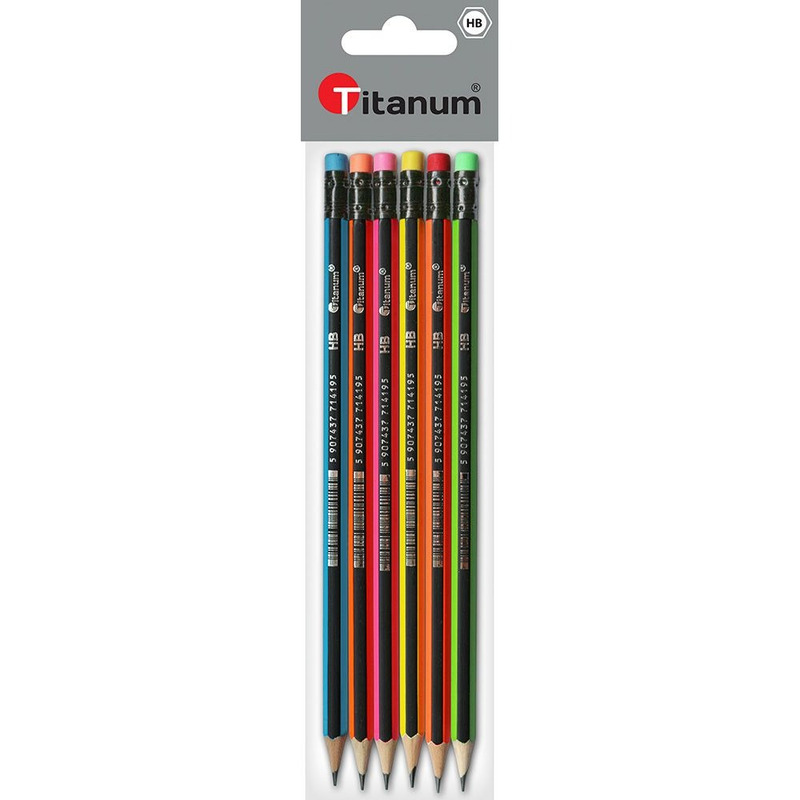6-pack Hb Pencils With Eraser, Striped Titanium