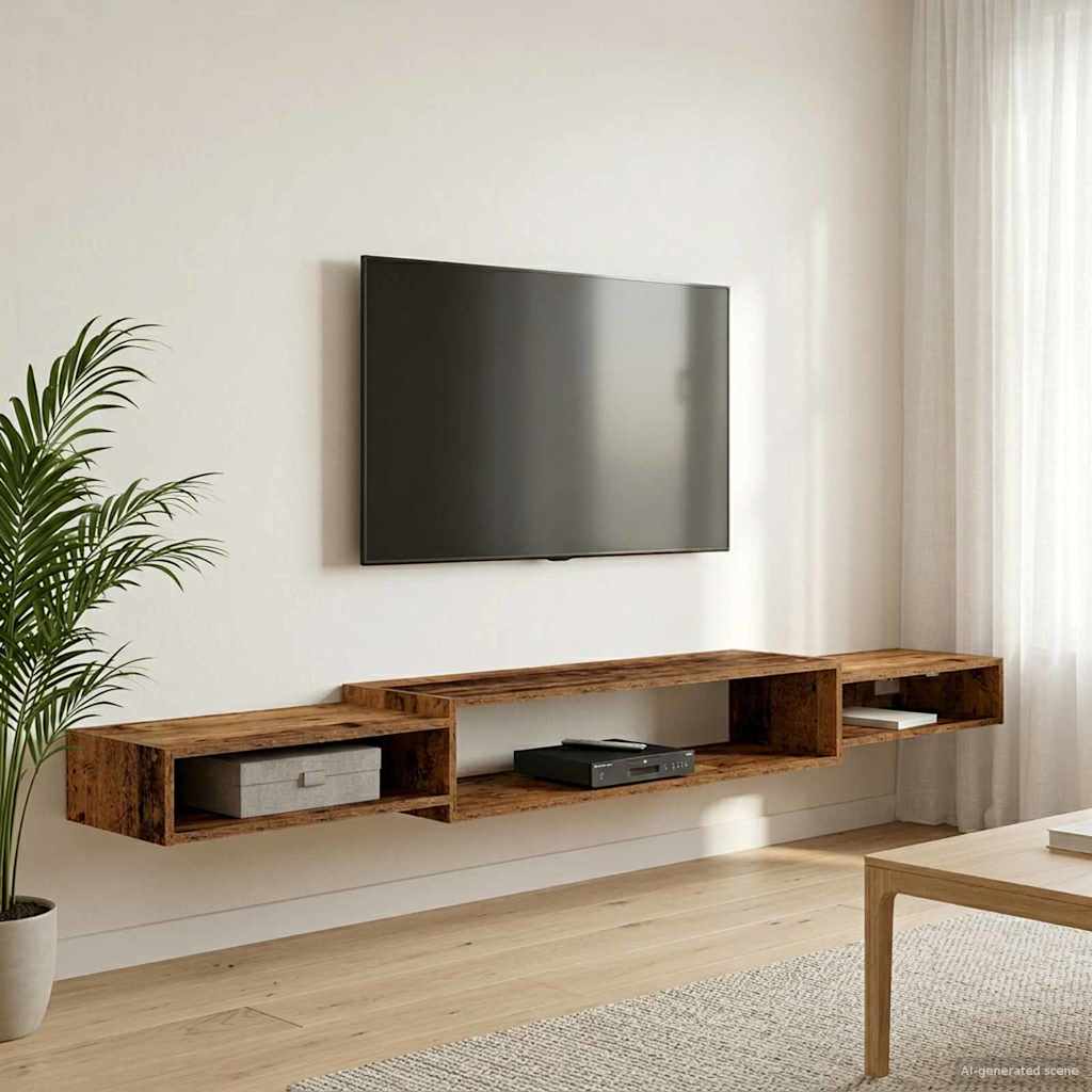 Image of Entertainment Center Living Room Floating Tv Stand Under Tv Storage Rectangular Open Shelf Wooden Material Assembled Shelf Living Room Shelf Bedroom