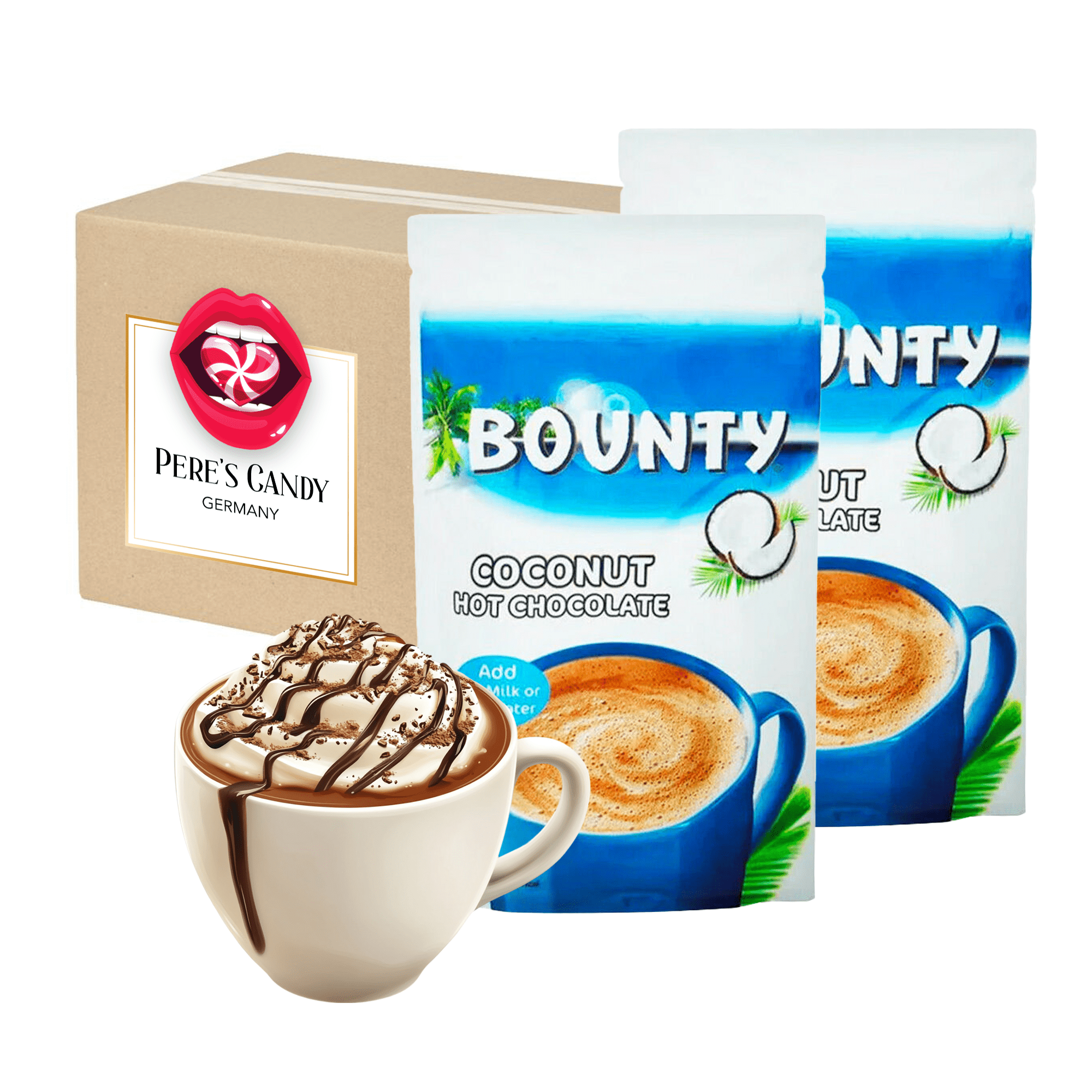 Image of Bounty Hot Chocolate Drink Powder - 2-pack - 2x140g Cocoa-containing Drink Powder With Coconut Flavor And Milk Chocolate Chunks, With Sugars And Sweeteners