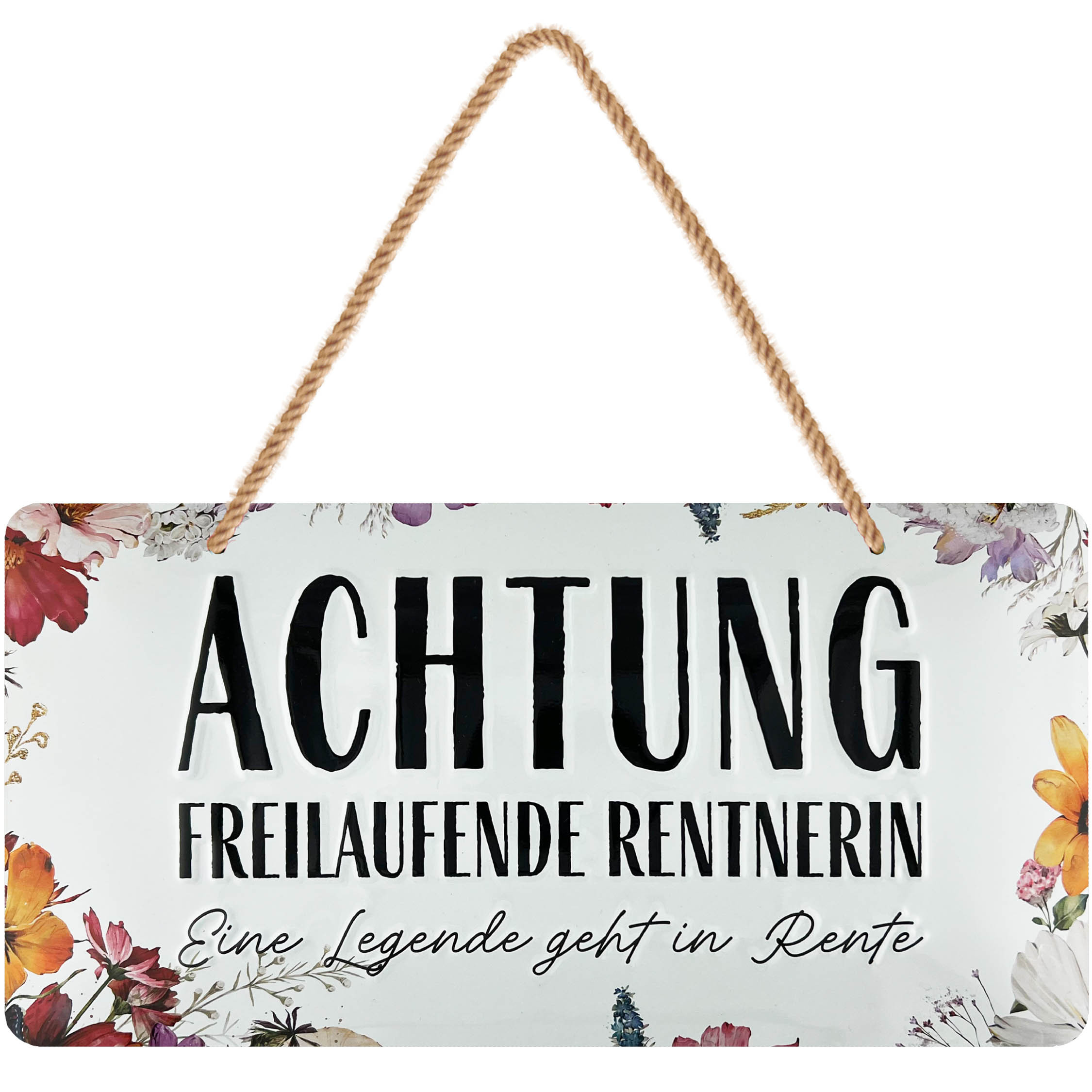 Image of Retro Metal Sign, Warning Pensioner, Funny Pension Sign As Decoration For Retirement, Vintage Decorative Sign With Slogan, Embossed With Jute Cord, 16x32 Cm