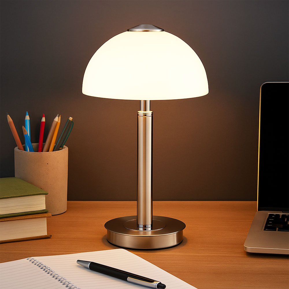 Led Table Lamp Touch Dimmer Table Lamp Dimmable Living Room Lamp Mushroom Lamp Glass Chrome-plated, Metal, 7w 255lm Warm White, Dxh 18x31.5 Cm