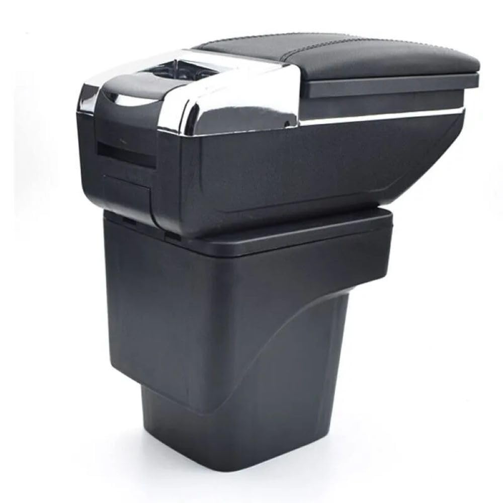 Image of Car Armrest Center Console Organizer Box Compatible With Ford Focus Mk2 2005-2011, Black Leather, Storage Compartment With 3d Rotatable Sliding Cover