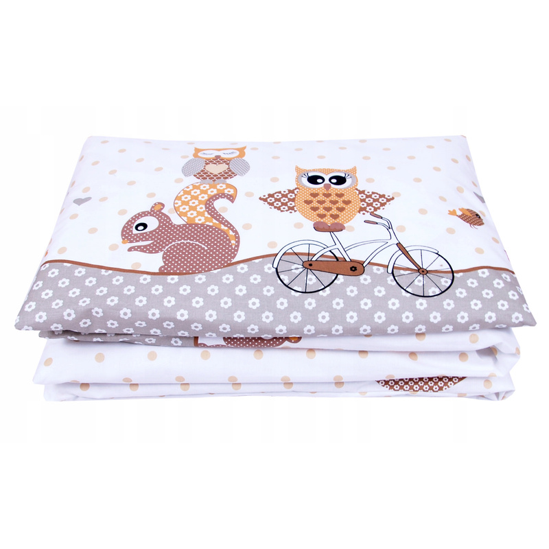 BabyLux 4-dijelni set posteljine za bebe 120x60cm & 120x90cm - 100% pamuk, uključuje navlaku za poplun, jastučnicu, rubnik, plahtu s gumicom - bež dizajn sova