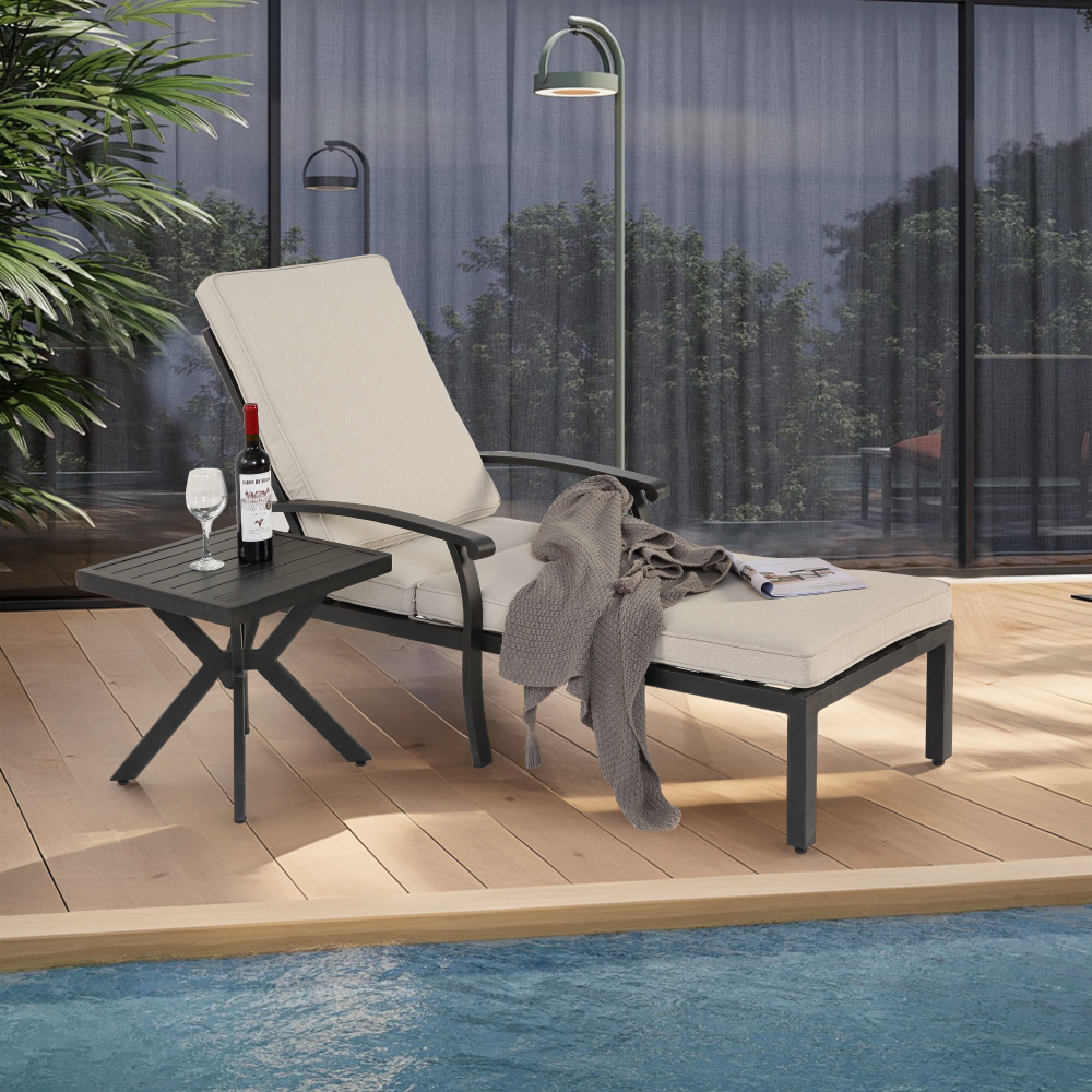 Image of Adjustable Aluminum Lounge Chair With Cotton Cushion – For Balcony, Terrace, Or Pool Area, Of Color (beige, Blue, Gray)