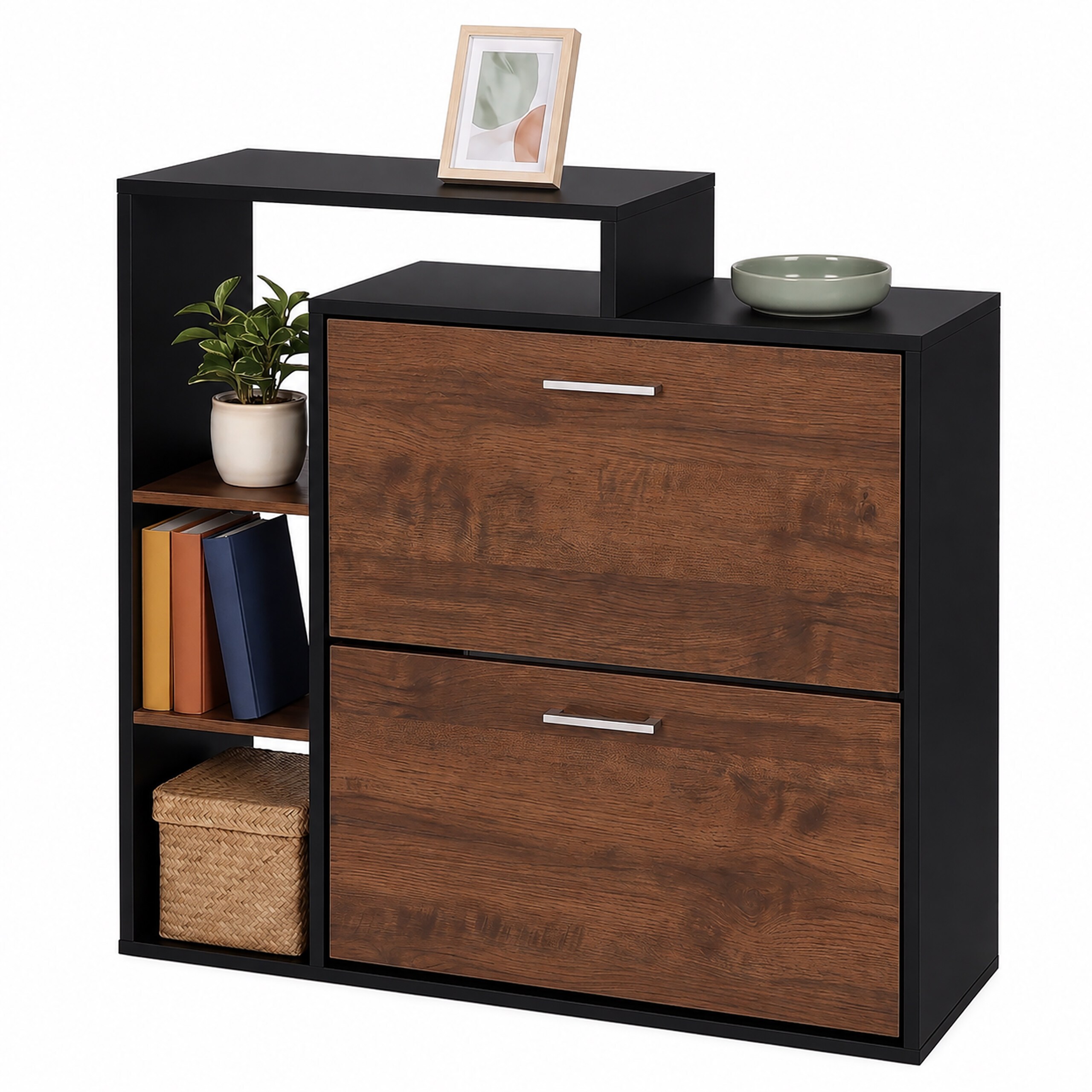 Image of Shoe Cabinet In Brown/ Black - (w)80 X (h)90 X (d)23.5 Cm