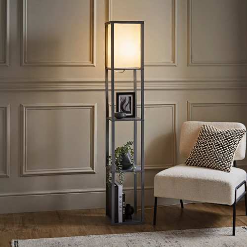 wooden shelves storage floor lamp