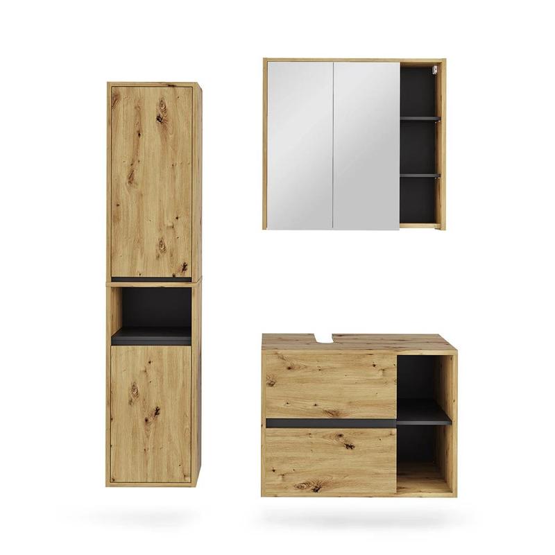 Image of Viola 3-piece Bathroom Furniture Set In Artisan Oak/gray - Under-sink Cabinet, Bathroom Mirror Cabinet, Bathroom Storage Cabinet, Particle Board, 16mm