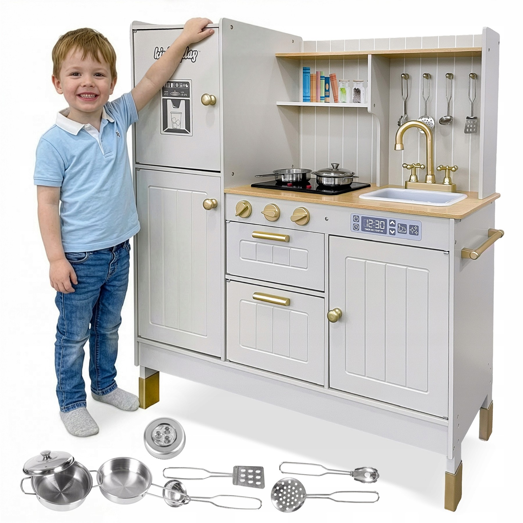 Wooden Kitchen For Kids With Accessories And Realistic Functions, Play Kitchen