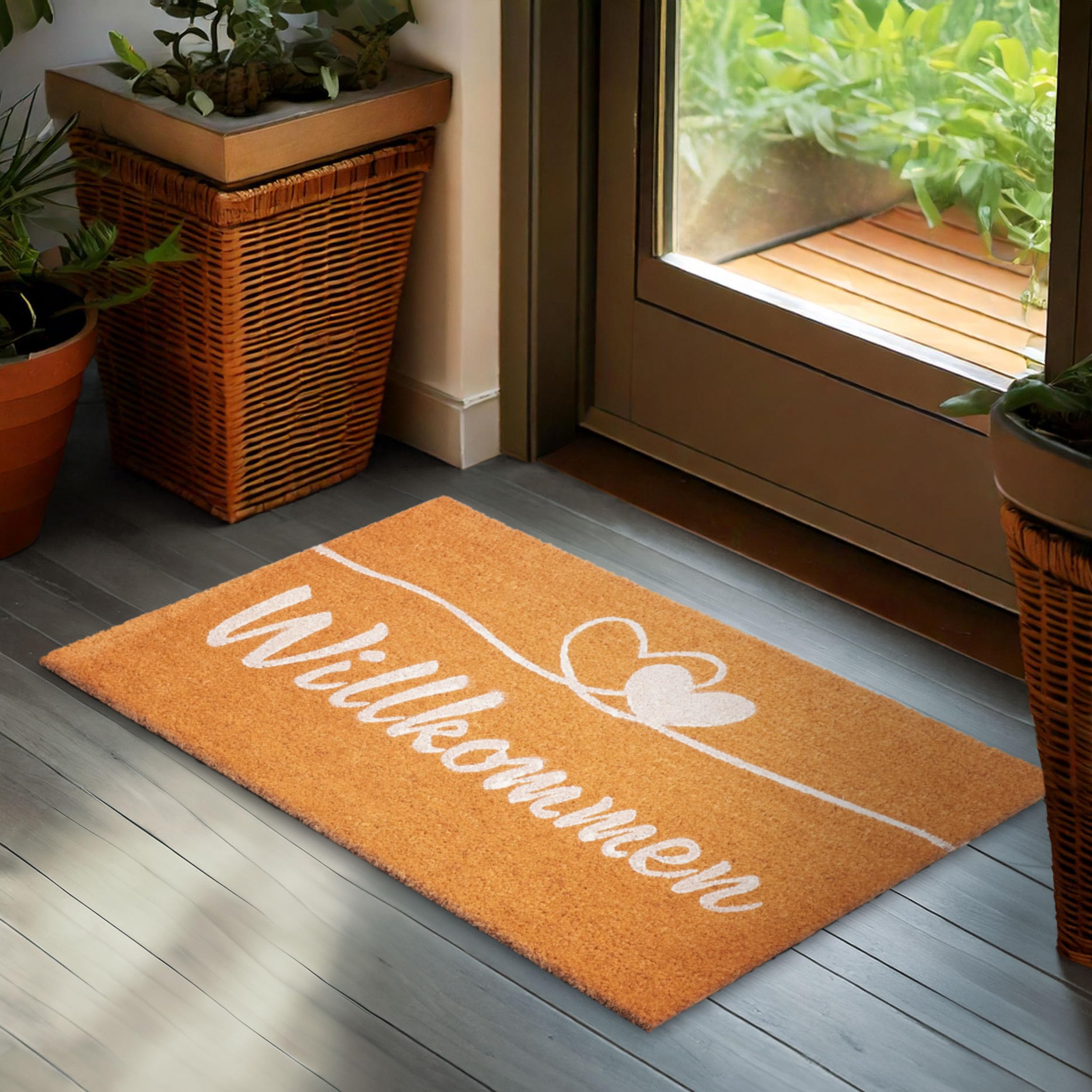 Image of Brubaker Doormat For Indoor And Outdoor Use - Welcome With Hearts - 45 X 75 Cm Dirt Trap Mat Made Of 100% Coconut - Weatherproof And Non-slip Doormat - Anti-slip Entrance Mat For Front Door - Brown