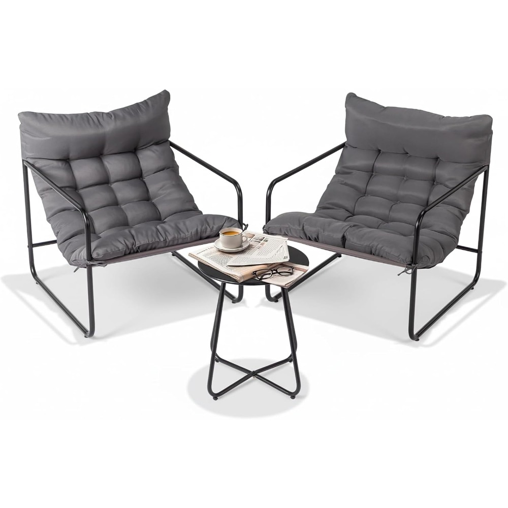 TEMU Garden Furniture Set 3pcs, Balcony Furniture Set With 2 Chairs And 1 Small Table, For Indoor And Outdoor, Grey