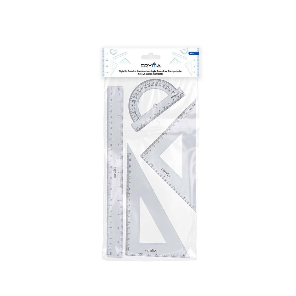 TEMU Pryma 4-piece Geometric Tool Set – 30 Cm Ruler + 45° Triangle + 60° Triangle + 180° Protractor – Precision Tools For School And Office
