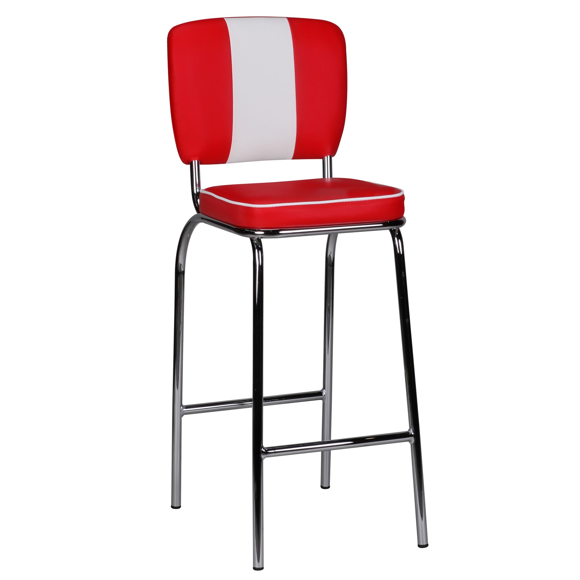 American Diner 50s Retro Bar Stool With Seat And Backrest, Footrest, Seat Height 76 Cm